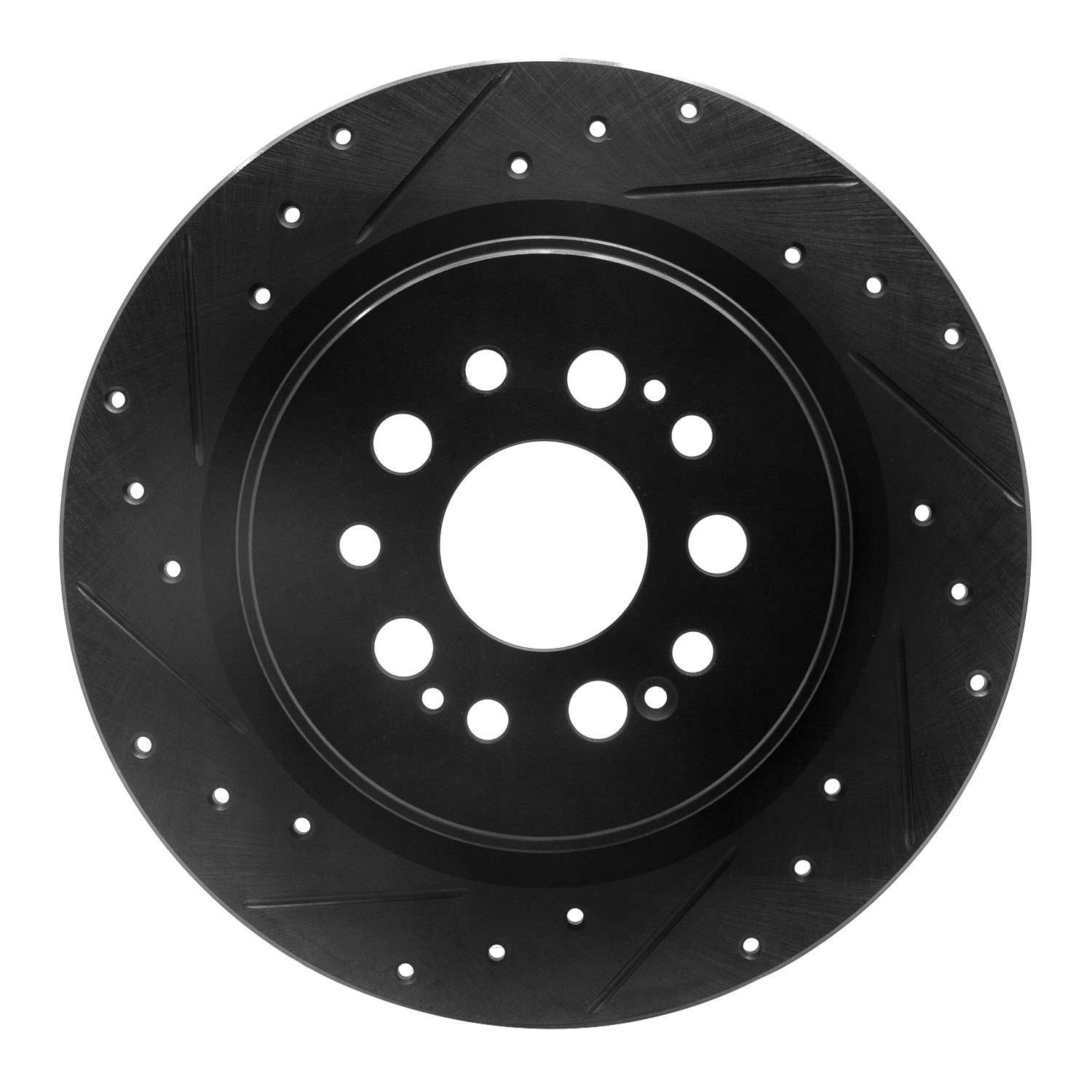 R1 Concepts 17-25 Acura RDX Rear Left Drilled & Slotted Black Brake Rotor