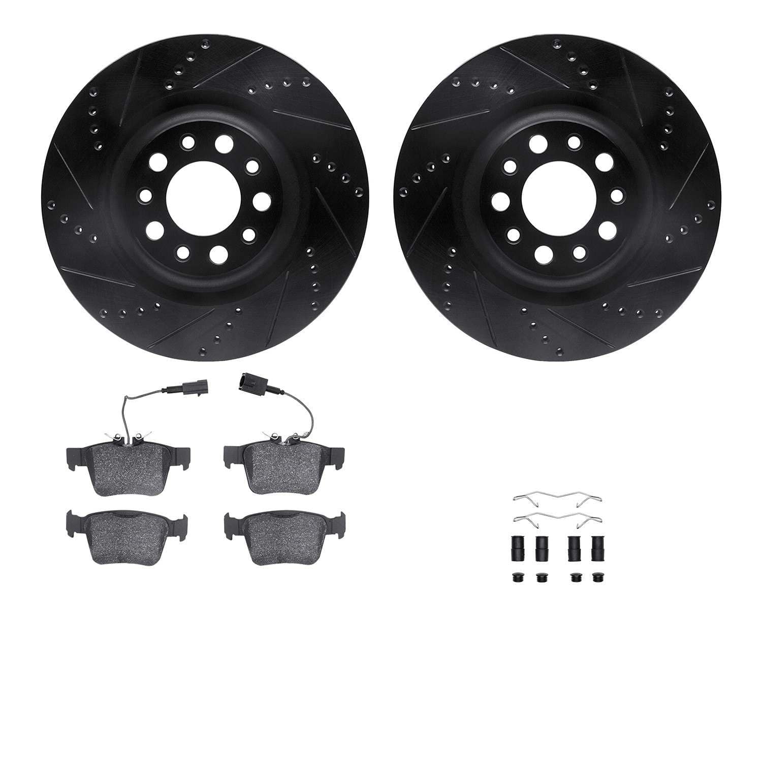 R1 Concepts 17-25 Alfa Romeo Stelvio Rear Drilled & Slotted Black Brake Rotor Set w/Ceramic Pads and Hardware