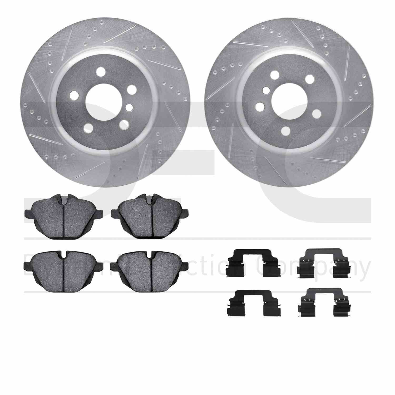 R1 Concepts 17-25 BMW 520i Rear Drilled & Slotted Silver Brake Rotor Set w/Euro Ceramic Pads and Hardware