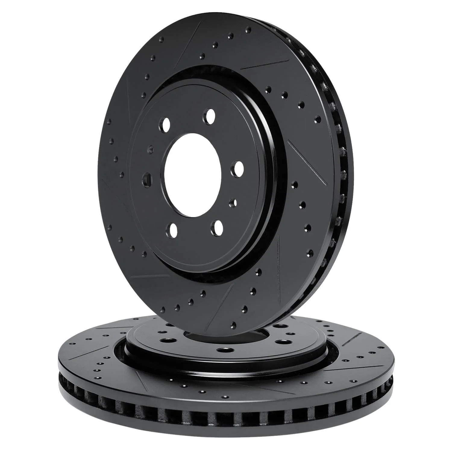 R1 Concepts 17-25 Buick Enclave Rear Drilled & Slotted Black Brake Rotor Set