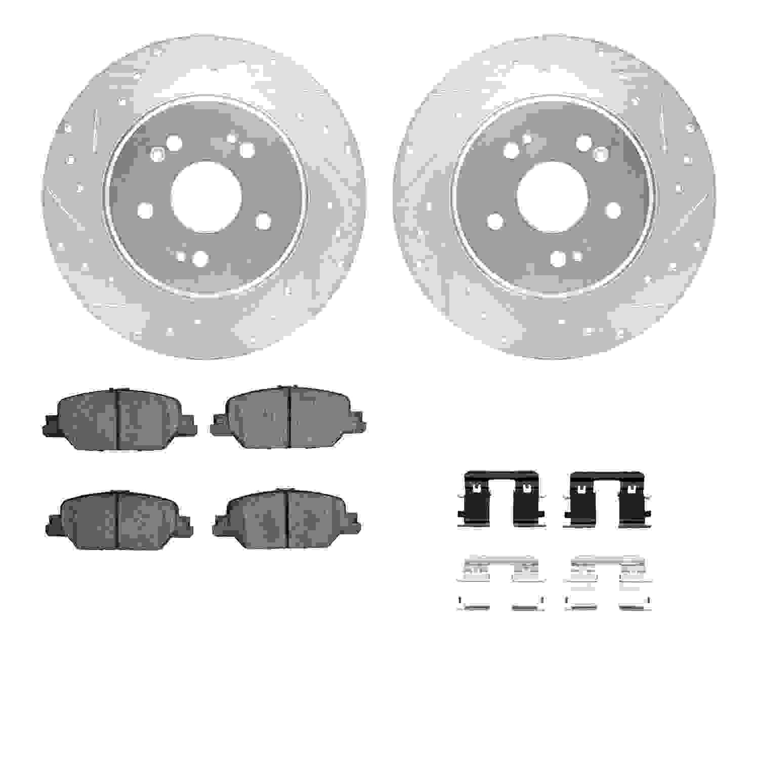 R1 Concepts 17-25 Honda CR-V Rear Drilled & Slotted Silver Brake Rotor Set w/Optimum OE Pads and Hardware