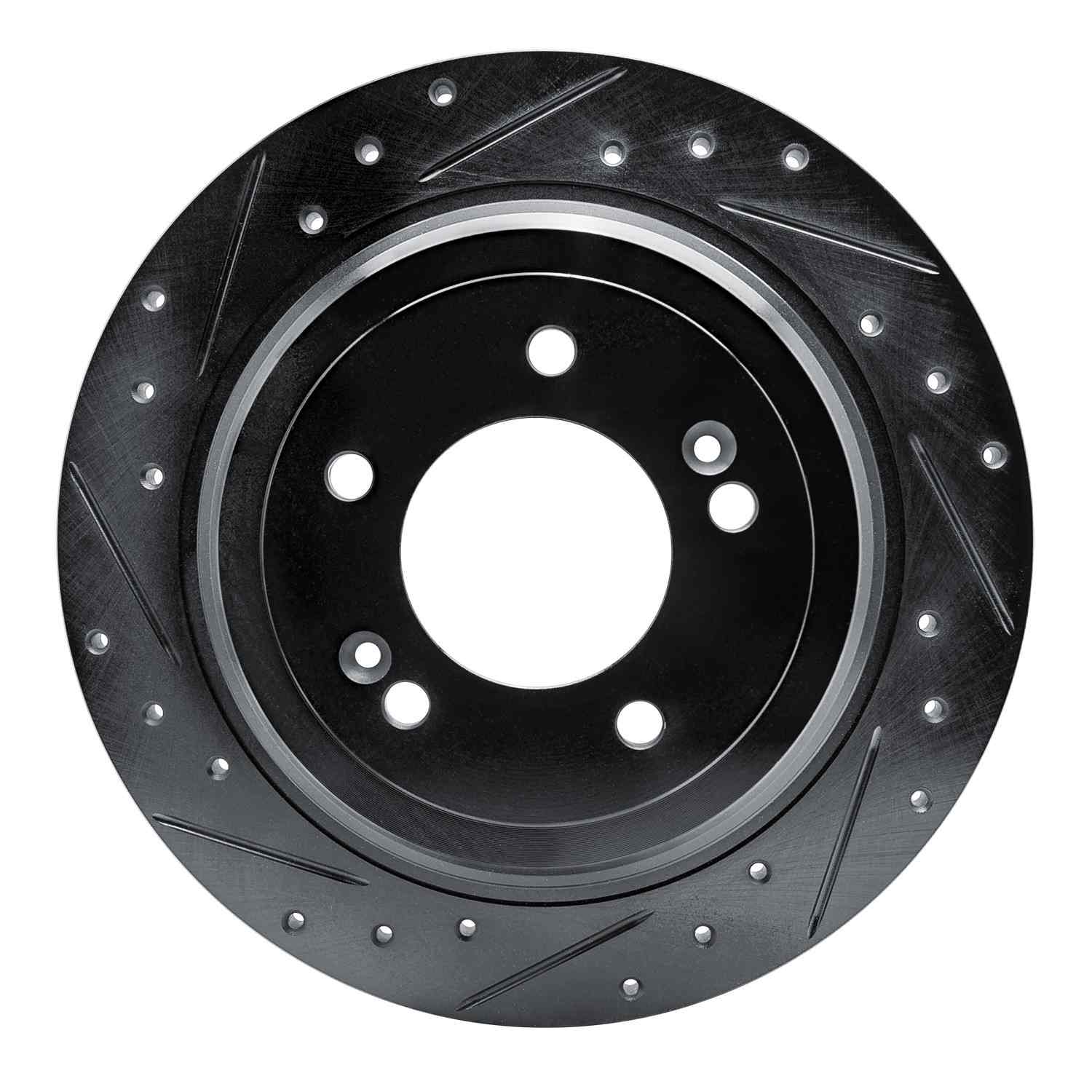 R1 Concepts 17-25 Hyundai Nexo Rear Left Drilled & Slotted Black Brake Rotor