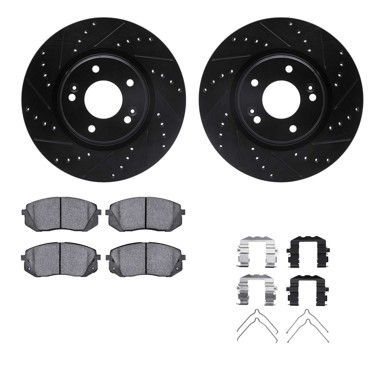 R1 Concepts 17-25 Hyundai Veloster Front Drill/Slot Black Rotors w/Optimum Pads