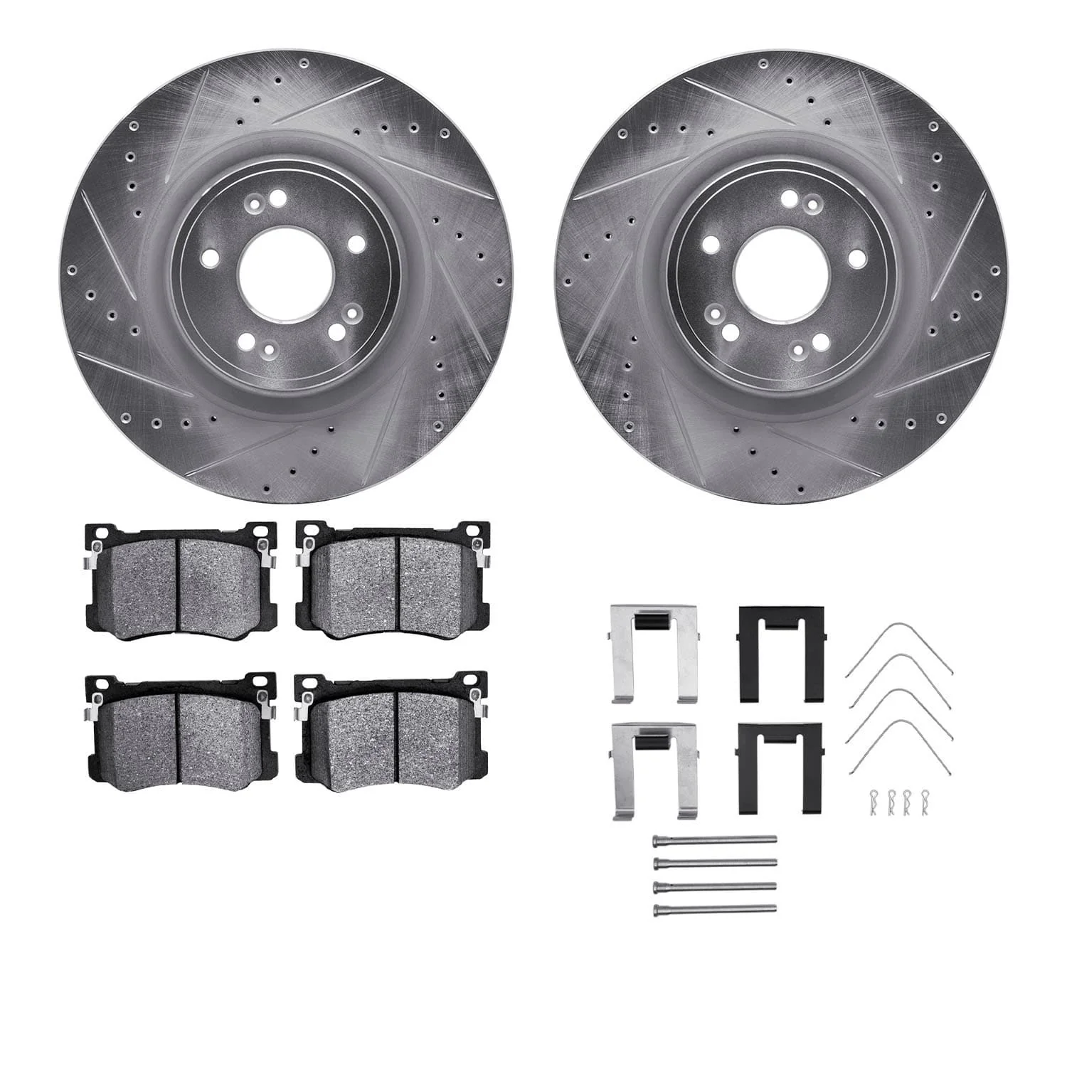R1 Concepts 18-20 Genesis G80 Front Drilled & Slotted Silver Brake Rotor Set w/Ceramic Pads and Hardware