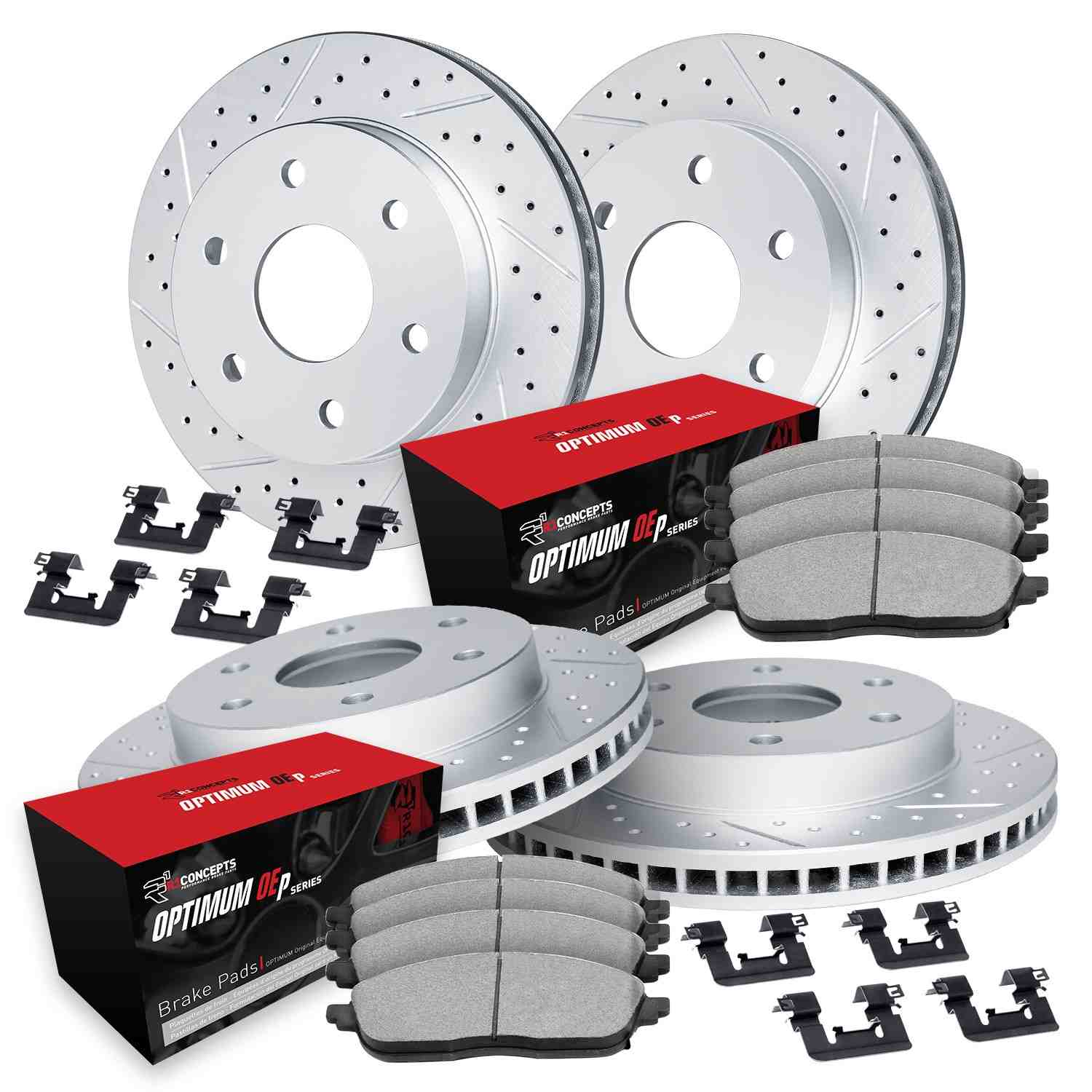 R1 Concepts 18-21 Ford F-150 Front & Rear Drill/Slot Carbon Coated Rotor Set w/Optimum Pads