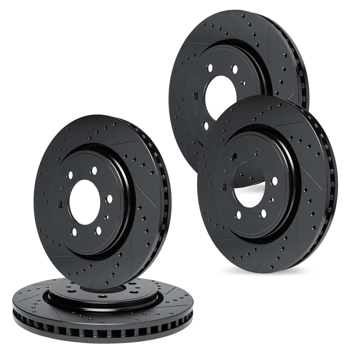 R1 Concepts 18-21 Ford F-150 Front & Rear Drilled & Slotted Black Brake Rotor Set