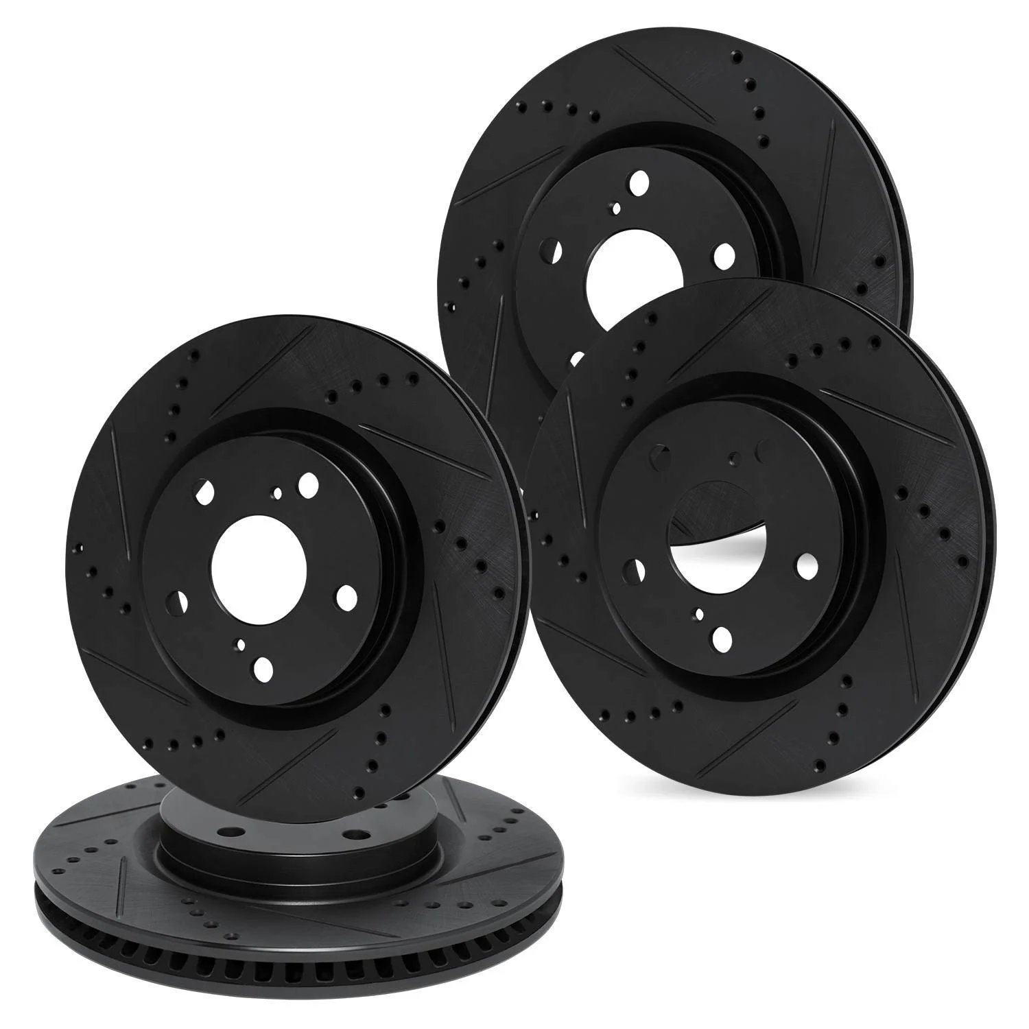 R1 Concepts 18-22 Genesis G70 Front & Rear Drilled & Slotted Black Brake Rotor Set