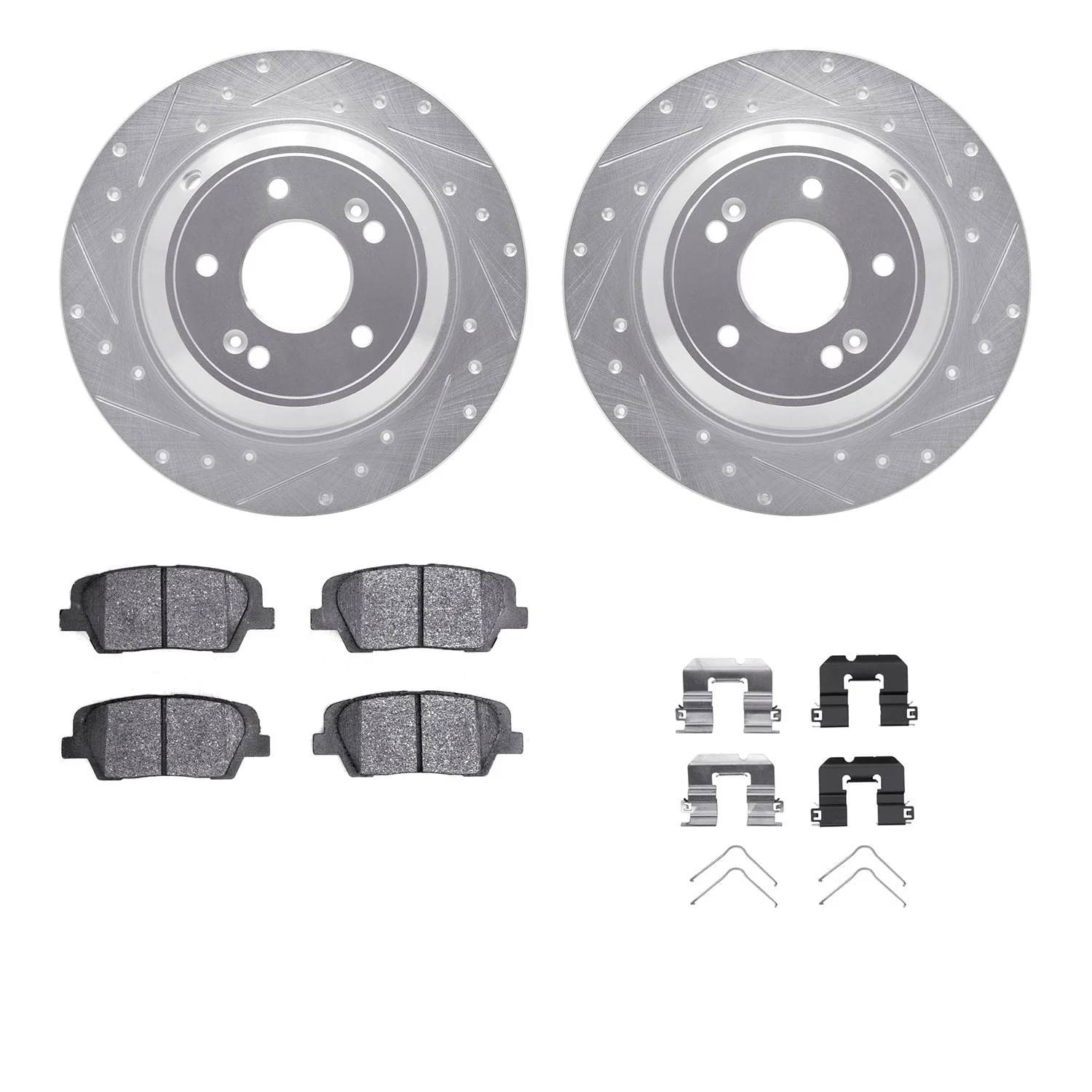 R1 Concepts 18-22 Genesis G70 Rear Drilled & Slotted Silver Brake Rotor Set w/Ceramic Pads and Hardware