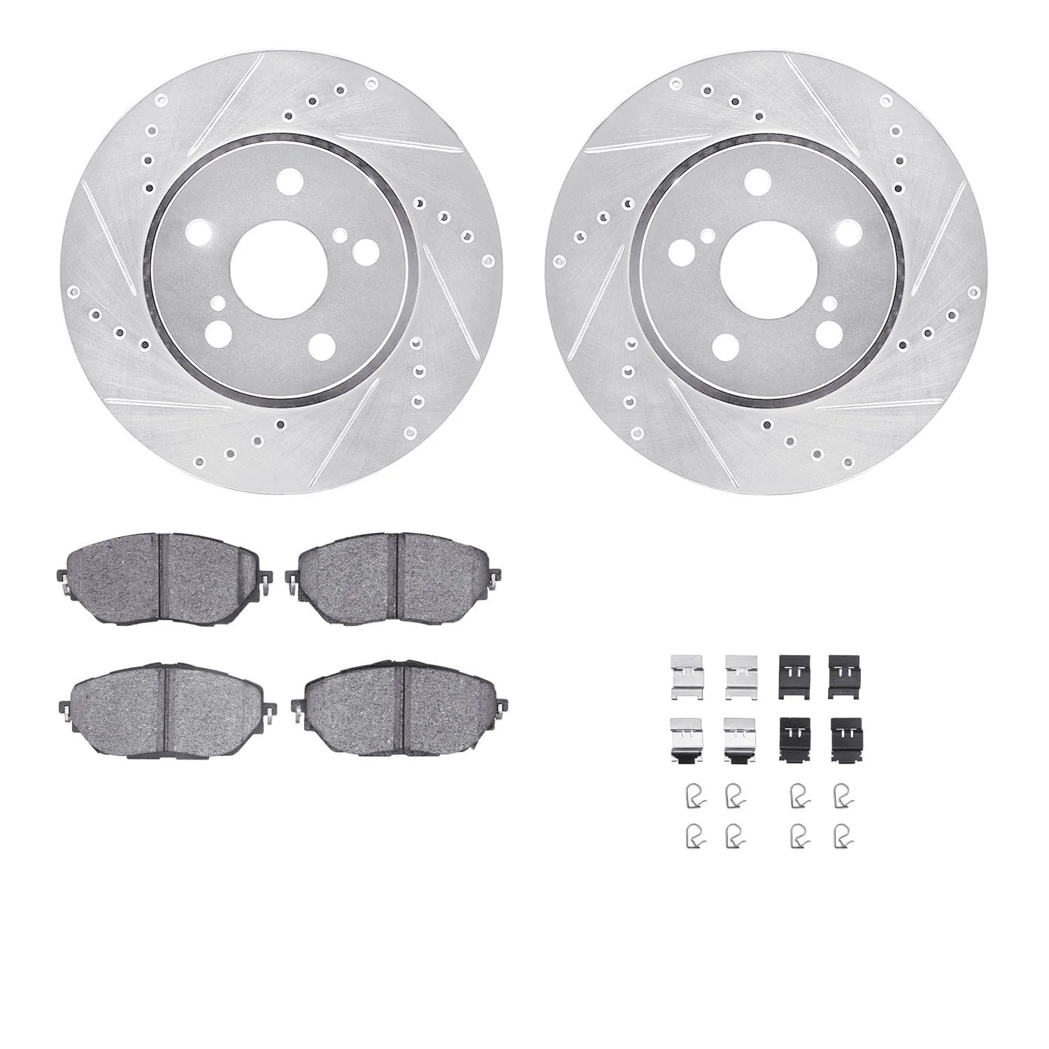 R1 Concepts 18-22 Toyota C-HR Front Drilled & Slotted Silver Brake Rotor Set w/Ceramic Pads and Hardware