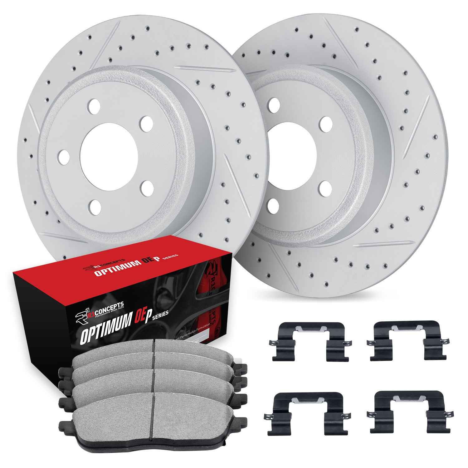 R1 Concepts 18-22 Toyota C-HR Rear Drill/Slot Carbon Coated Rotor Set w/Optimum Pads