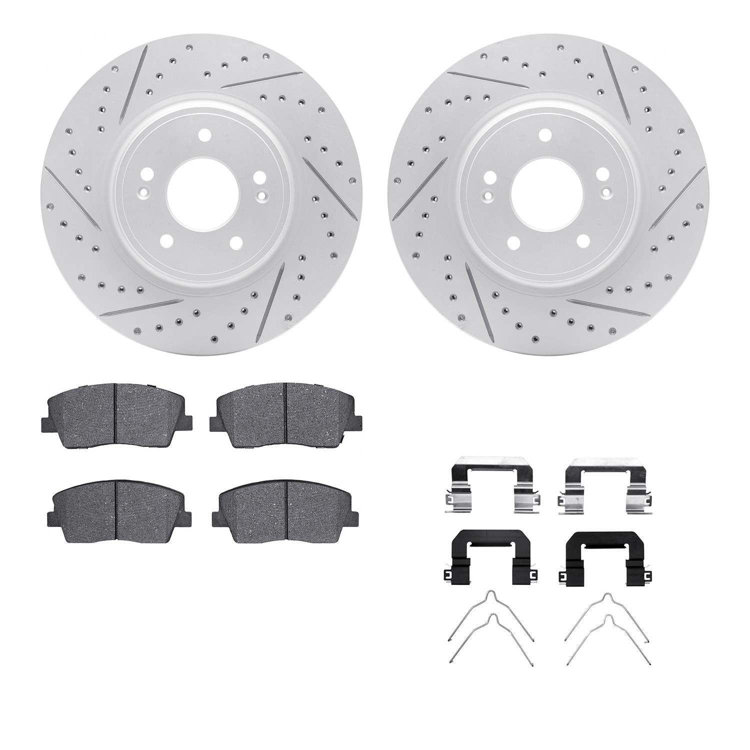 R1 Concepts 18-23 Genesis G70 Front Drill/Slot Carbon Coated Rotor Set w/Optimum Pads