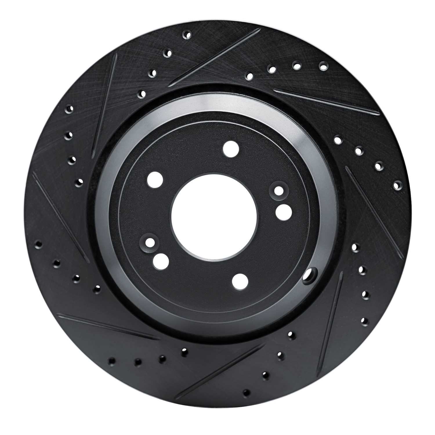 R1 Concepts 18-23 Genesis G80 Rear Left Drilled & Slotted Black Brake Rotor
