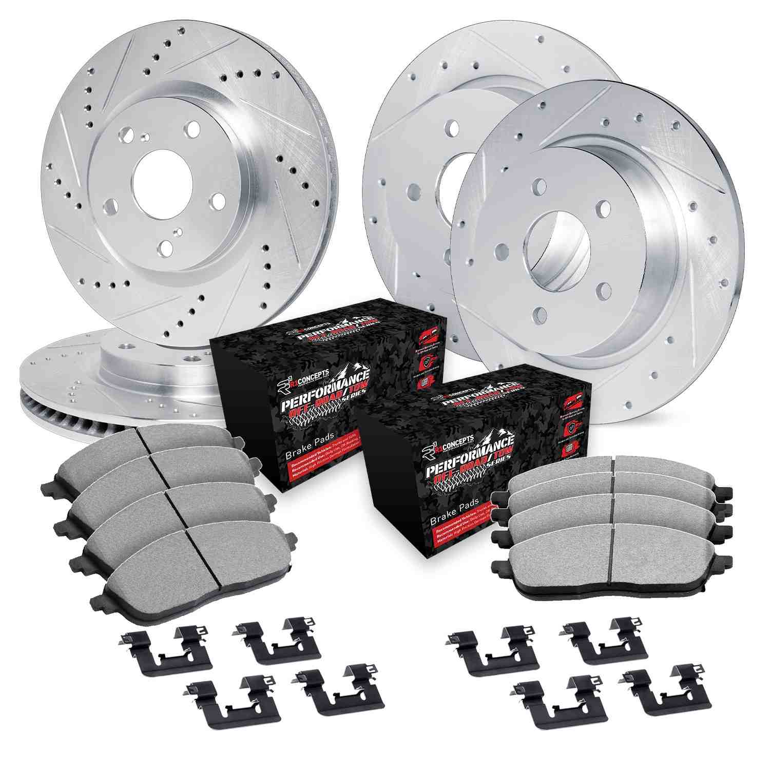R1 Concepts 18-24 Jeep Wrangler Front & Rear Drill/Slot Silver Rotors w/Off-Road/Tow Pads