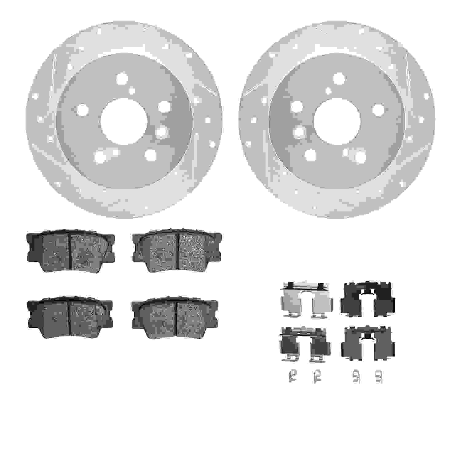 R1 Concepts 18-24 Toyota Camry Rear Drilled & Slotted Silver Brake Rotor Set w/Optimum OE Pads and Hardware