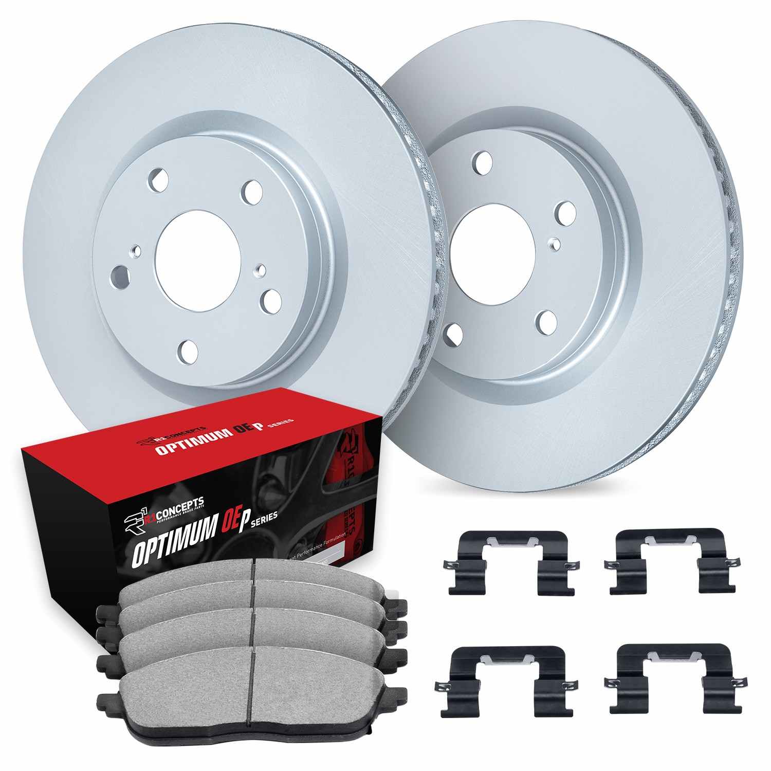 R1 Concepts 18-25 Acura Integra Front Carbon Coated Brake Rotor Set w/Optimum OE Pads and Hardware - Image 2