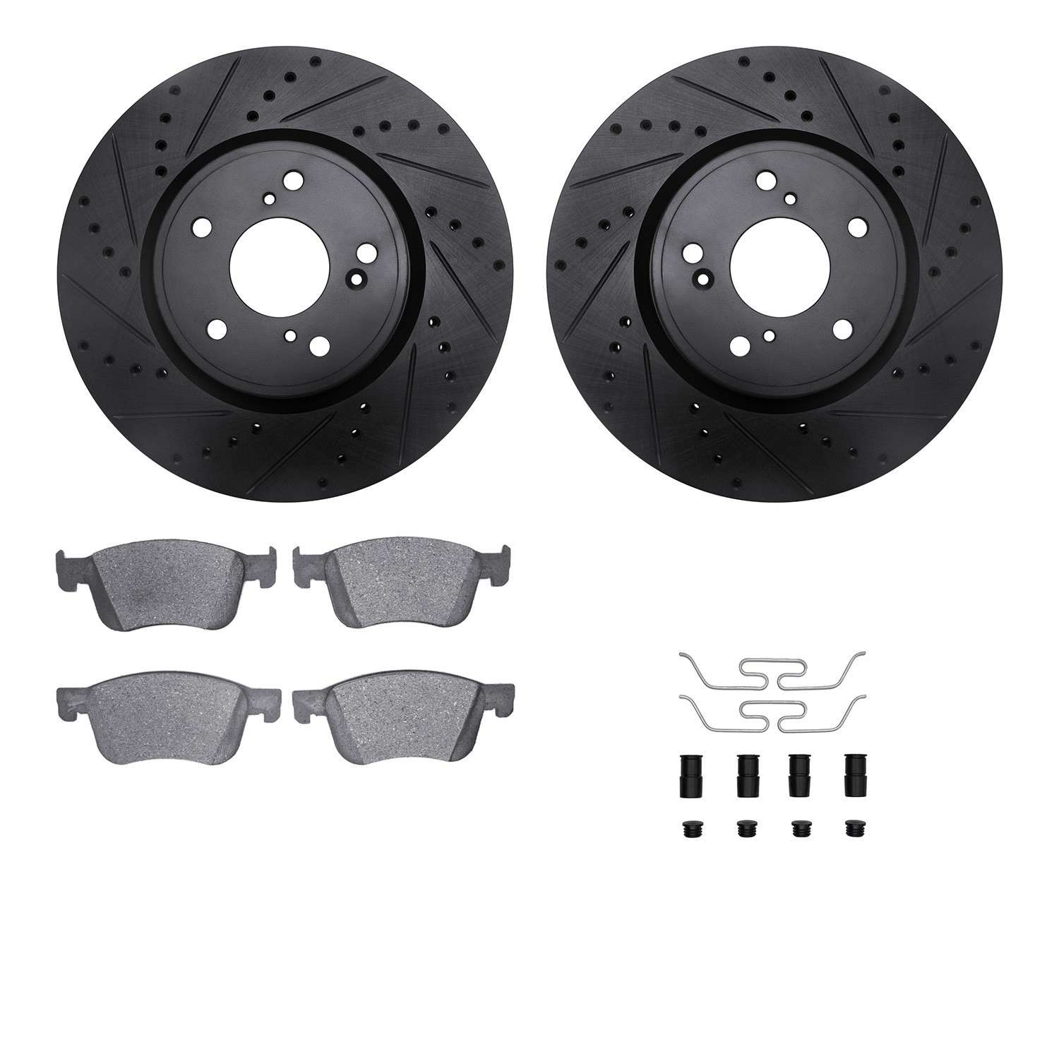 R1 Concepts 18-25 Acura Integra Front Drilled & Slotted Black Brake Rotor Set w/Ceramic Pads and Hardware