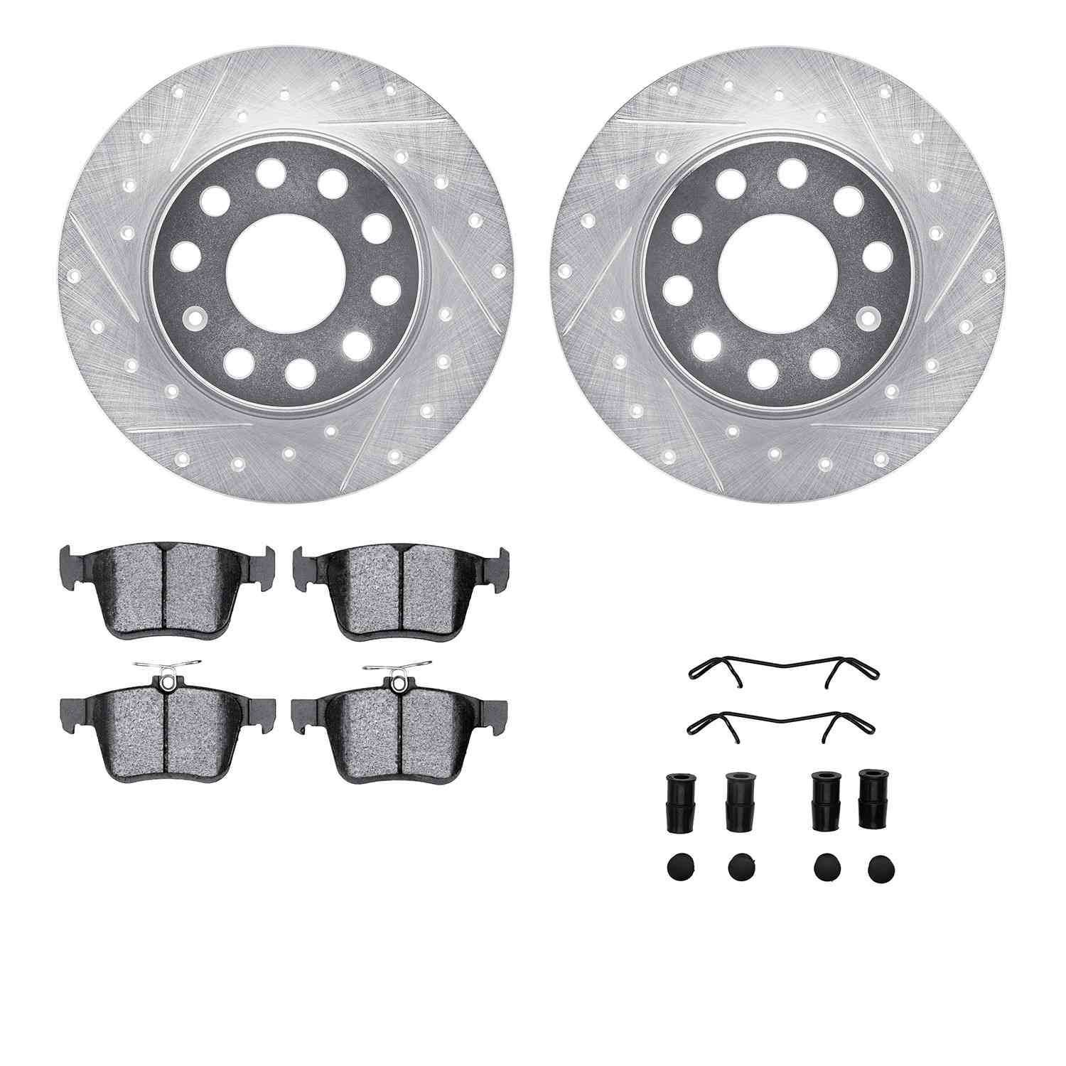 R1 Concepts 18-25 Audi Q2 Rear Drilled & Slotted Silver Brake Rotor Set w/Euro Ceramic Pads and Hardware