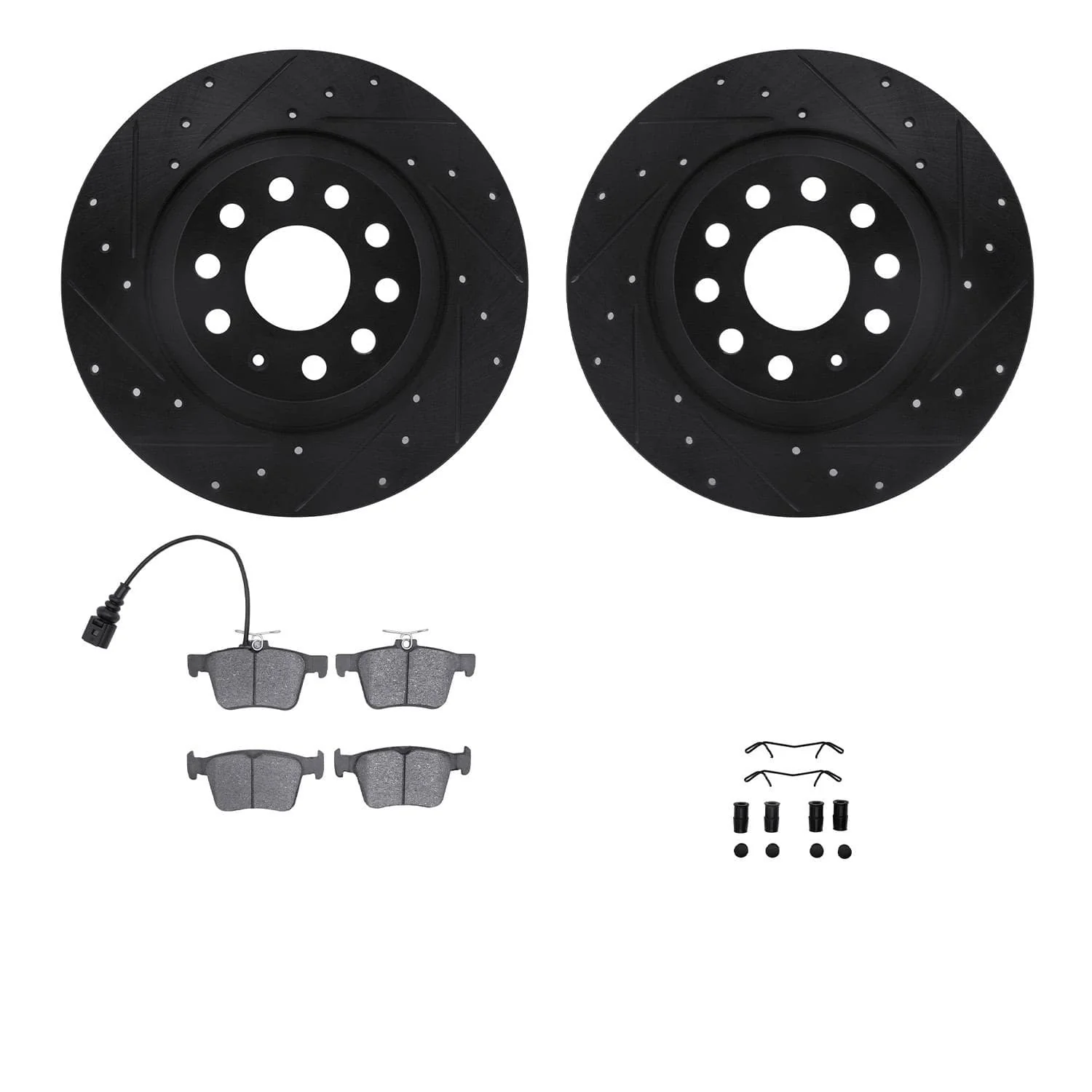 R1 Concepts 18-25 Audi Q3 Rear Drilled & Slotted Black Brake Rotor Set w/Euro Ceramic Pads and Hardware
