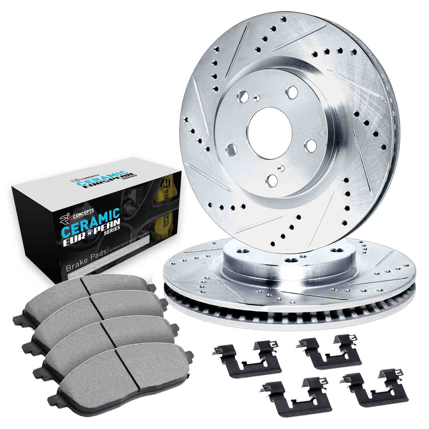 R1 Concepts 18-25 Audi SQ5 Sportback Front Drill/Slot Silver Rotors w/Euro Ceramic Pads