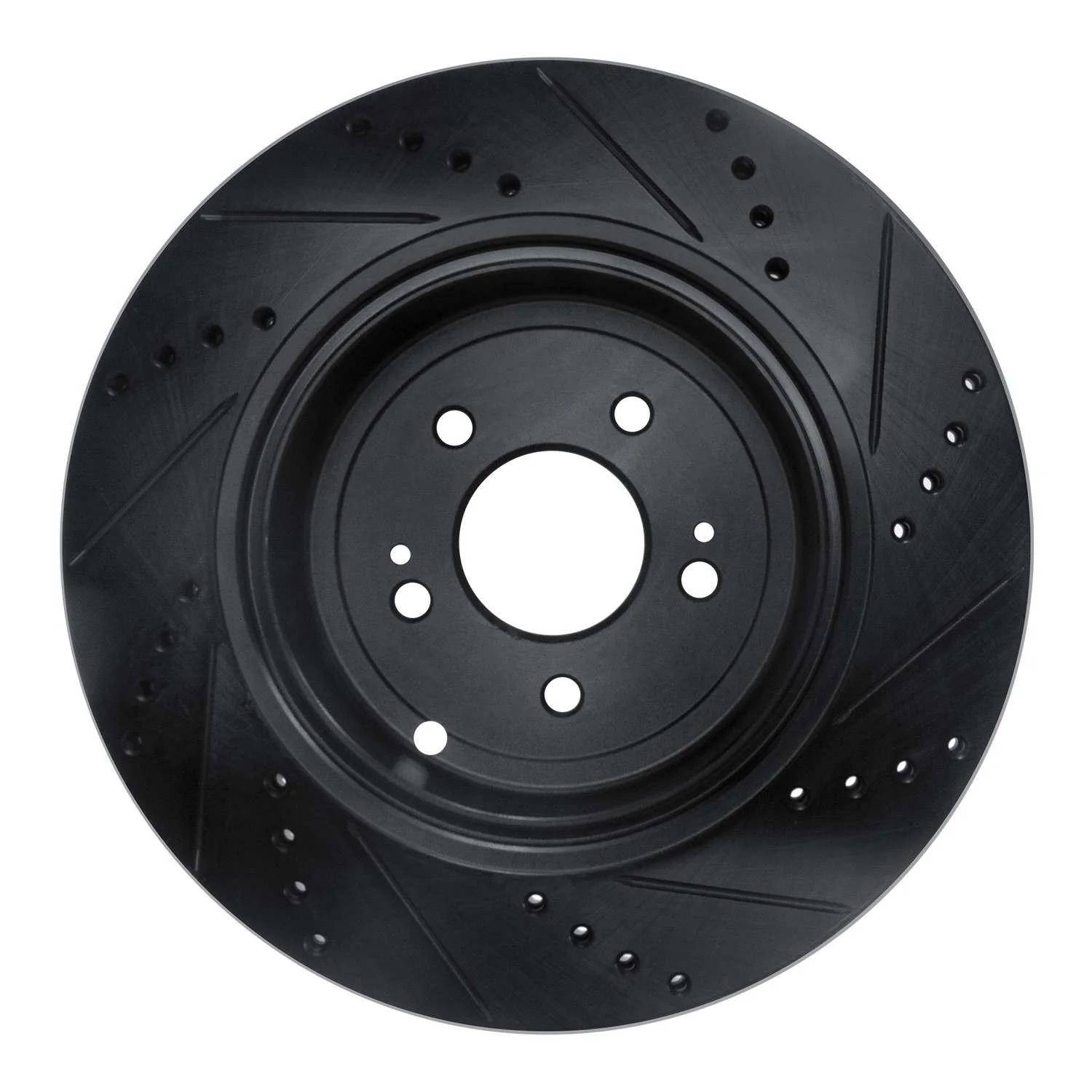 R1 Concepts 18-25 Genesis G70 Rear Left Drilled & Slotted Black Brake Rotor
