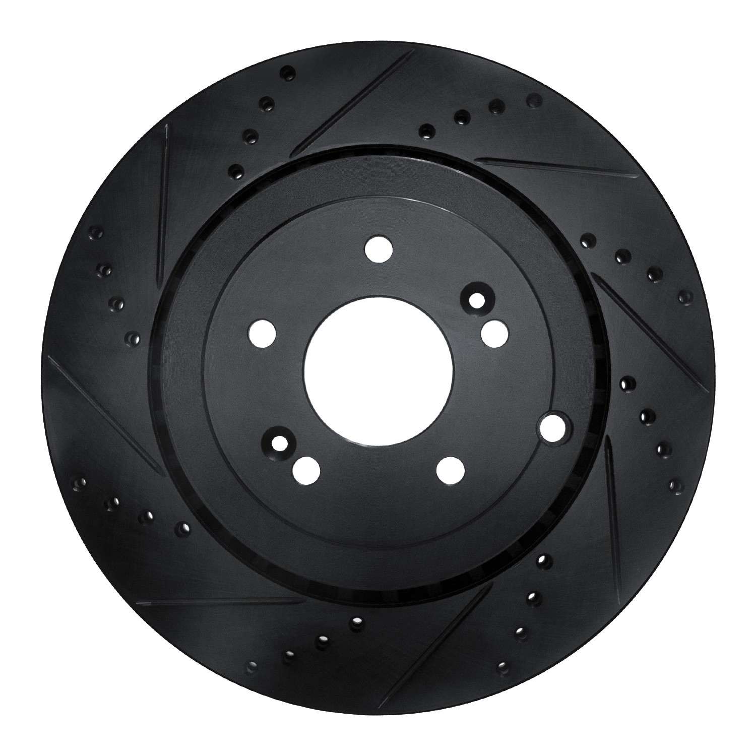 R1 Concepts 18-25 Genesis G70 Rear Left Drilled & Slotted Black Brake Rotor - Image 2