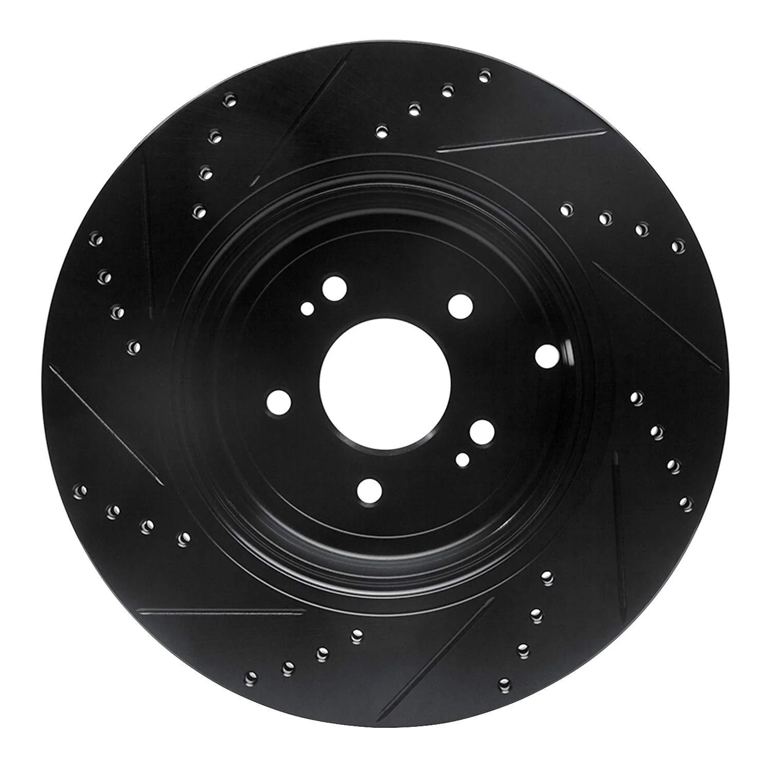 R1 Concepts 18-25 Genesis G70 Rear Right Drilled & Slotted Black Brake Rotor - Image 2