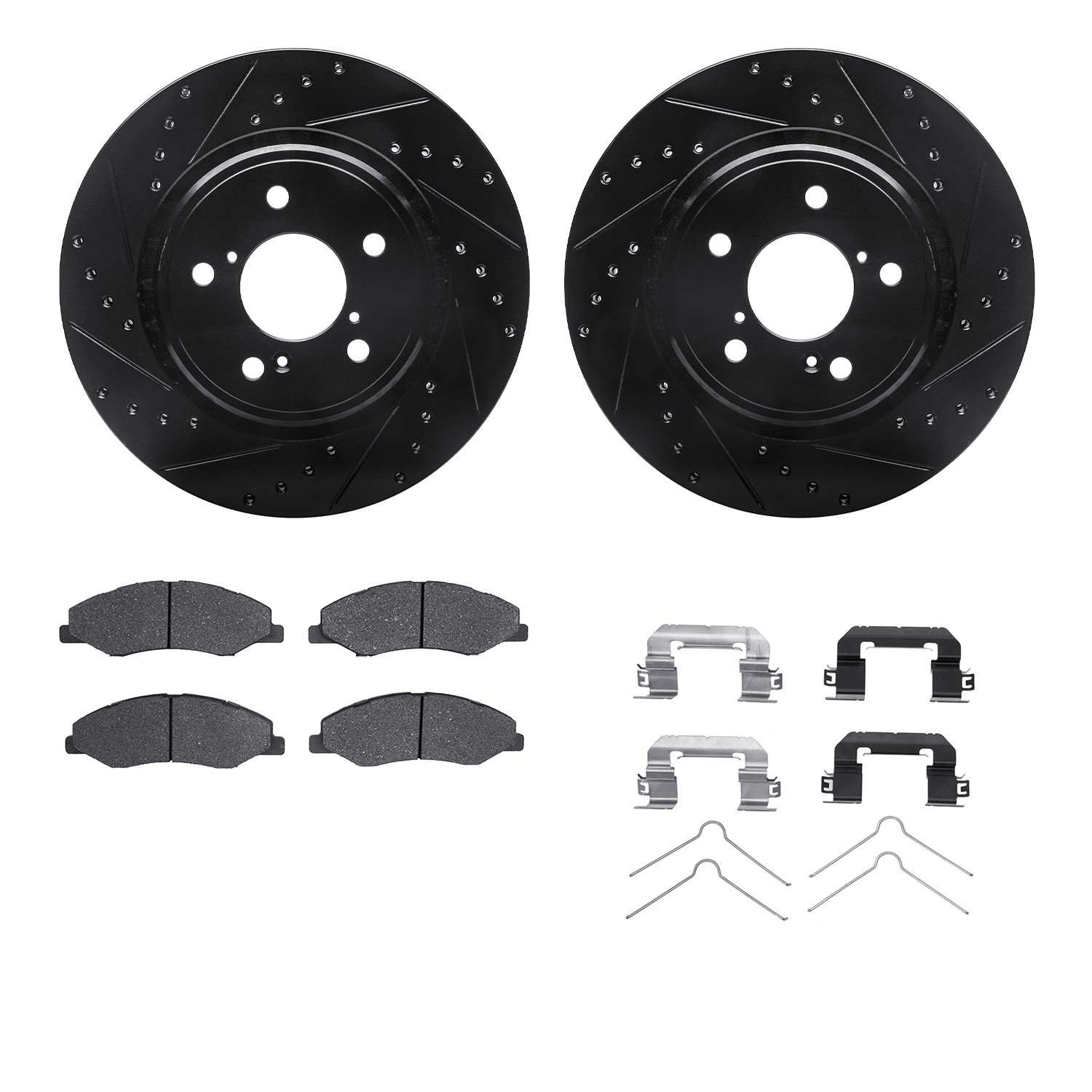 R1 Concepts 18-25 Honda Odyssey Front Drilled & Slotted Black Brake Rotor Set w/Optimum OE Pads and Hardware