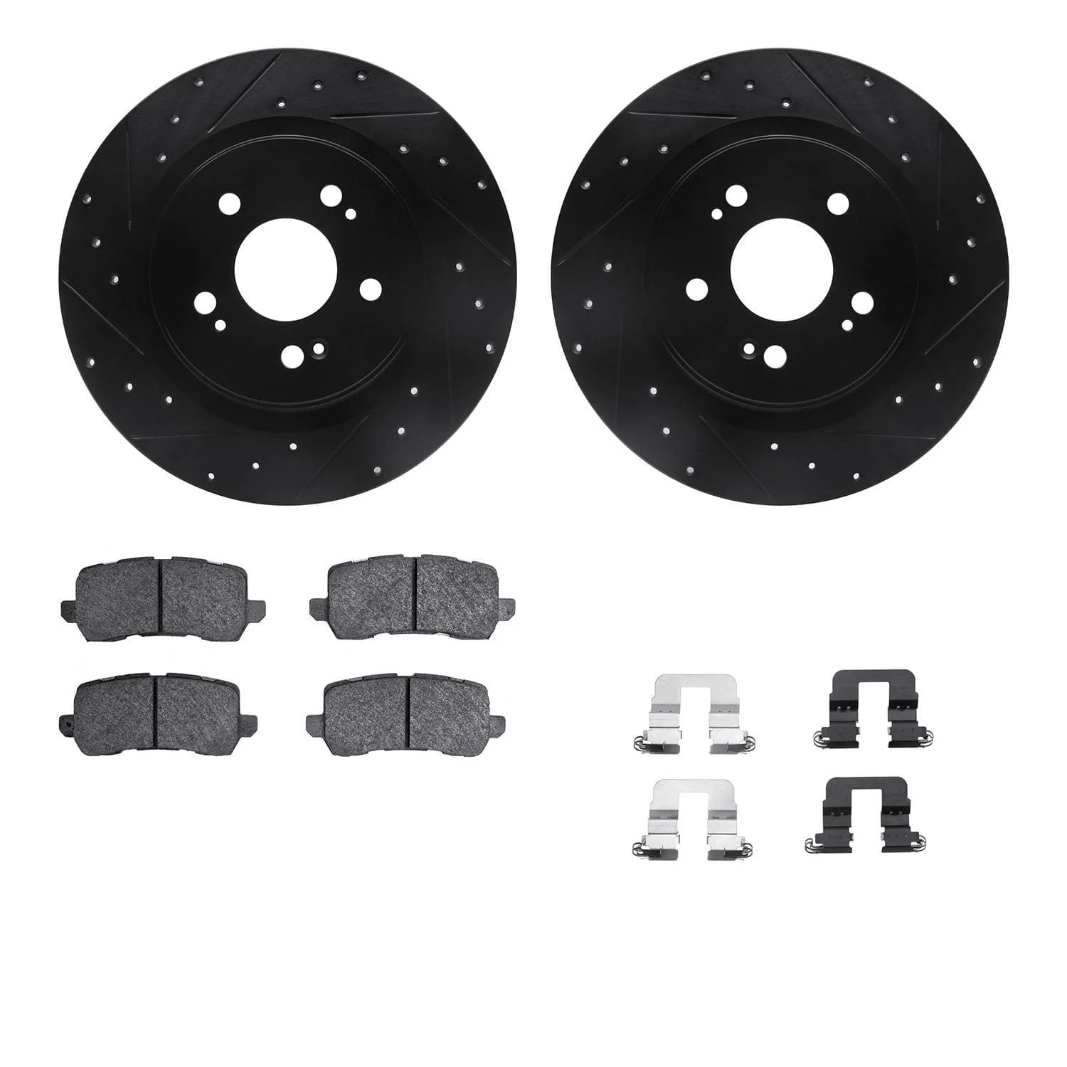 R1 Concepts 18-25 Honda Odyssey Rear Drilled & Slotted Black Brake Rotor Set w/Optimum OE Pads and Hardware