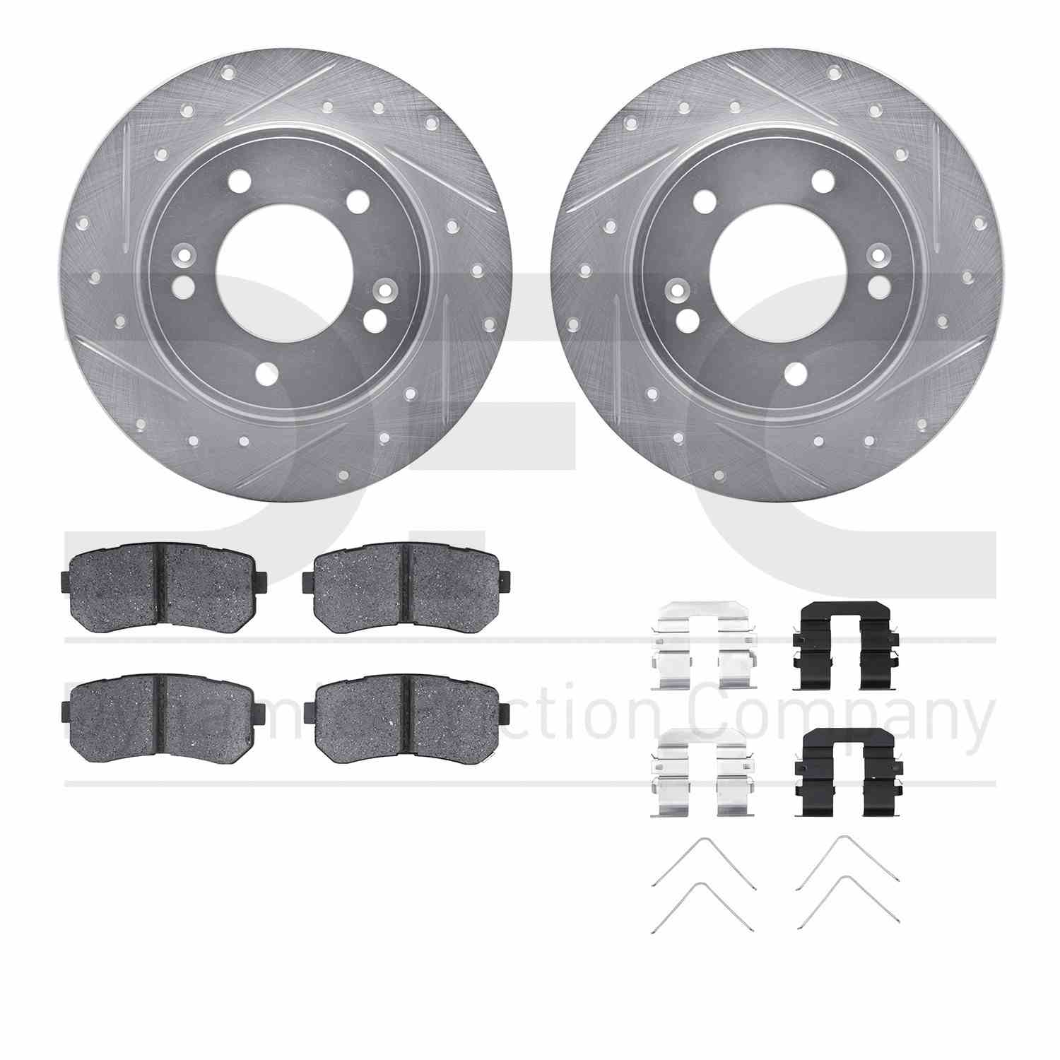 R1 Concepts 18-25 Hyundai Kona Rear Drilled & Slotted Silver Brake Rotor Set w/Optimum OE Pads and Hardware