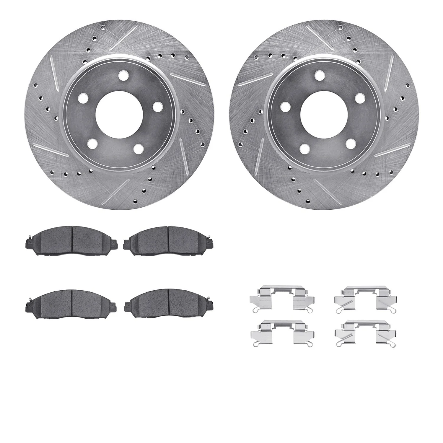 R1 Concepts 18-25 Nissan NV200 Front Drilled & Slotted Silver Brake Rotor Set w/Optimum OE Pads and Hardware