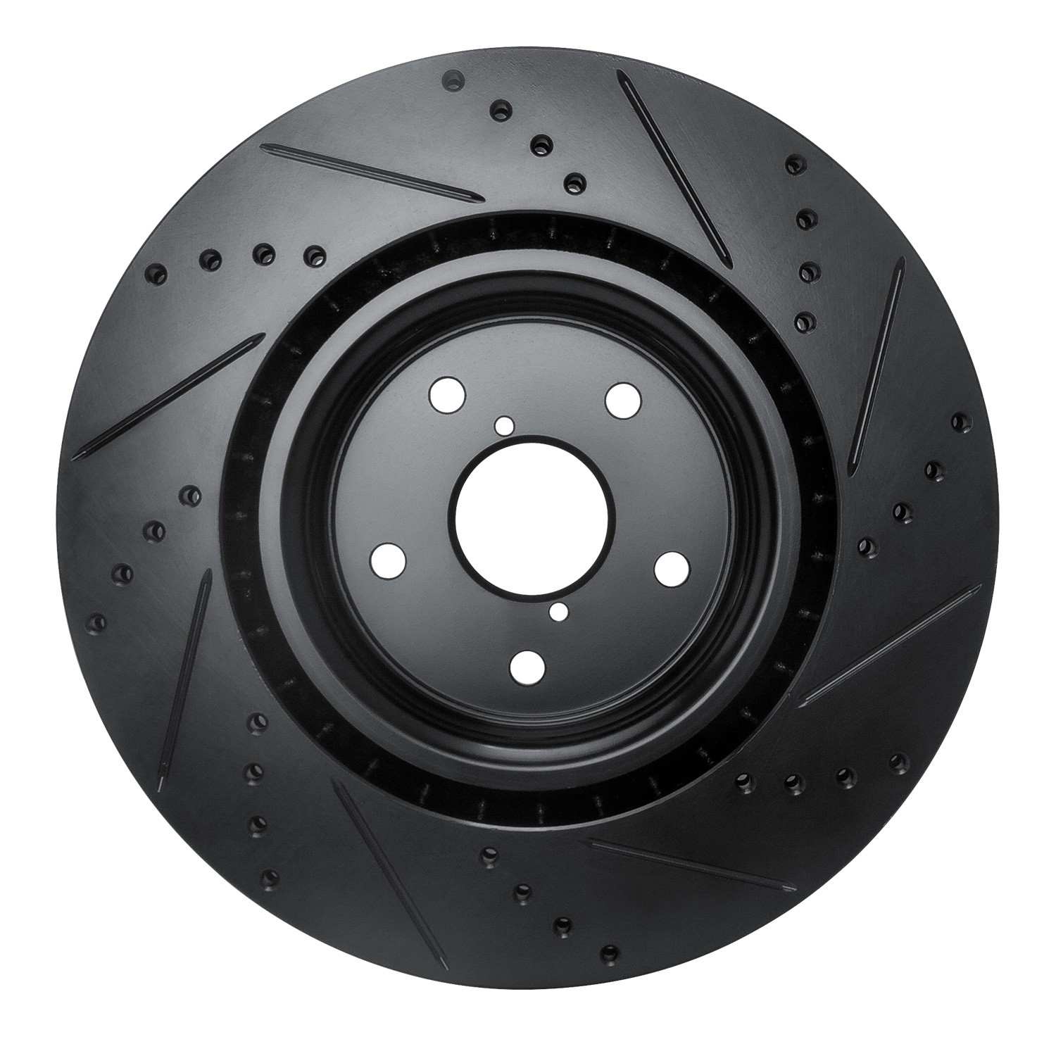 R1 Concepts 18-25 Subaru WRX Front Left Drilled & Slotted Black Brake Rotor - Image 2