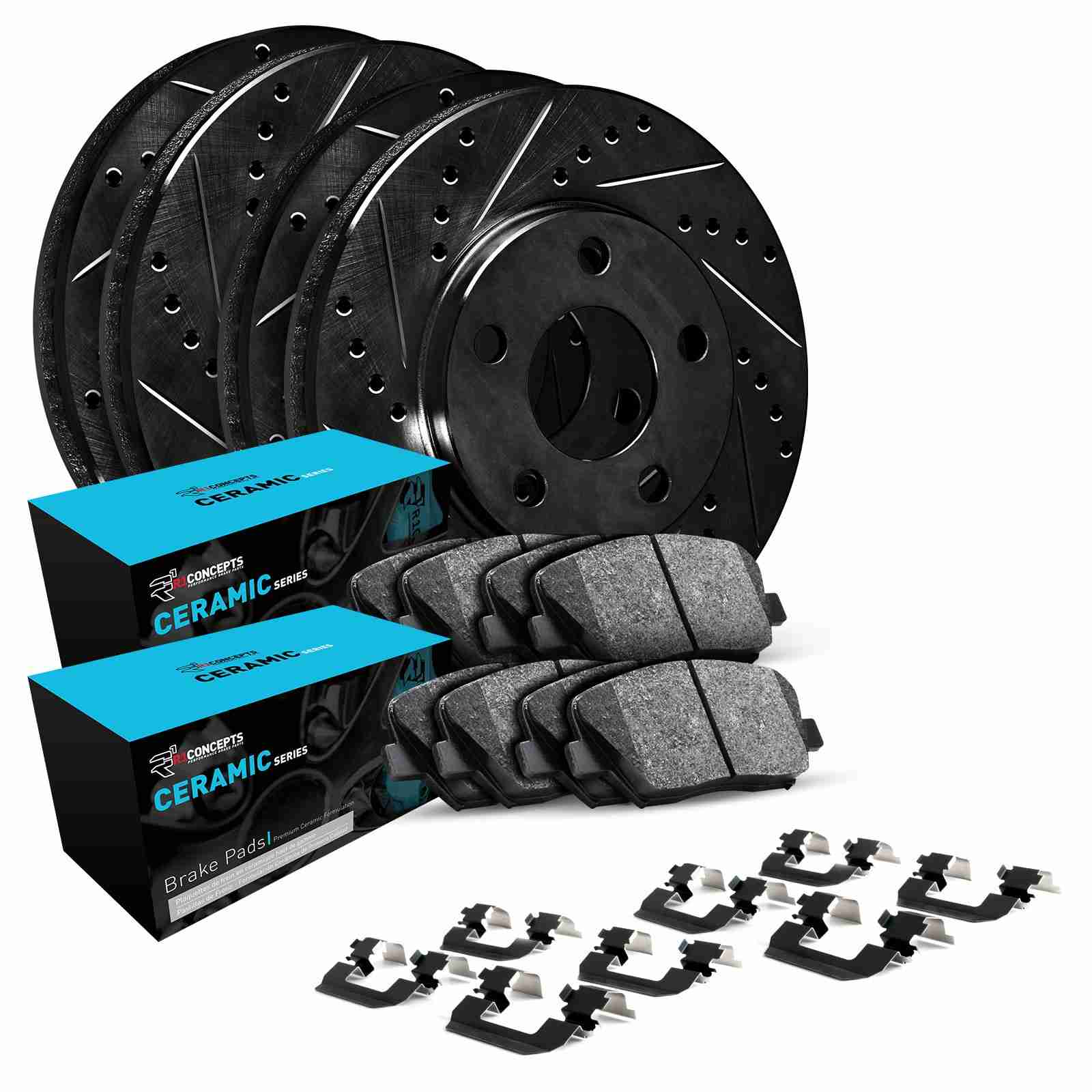 R1 Concepts 18-25 Volkswagen Atlas Front & Rear Drill/Slot Black Rotors w/Ceramic Pads