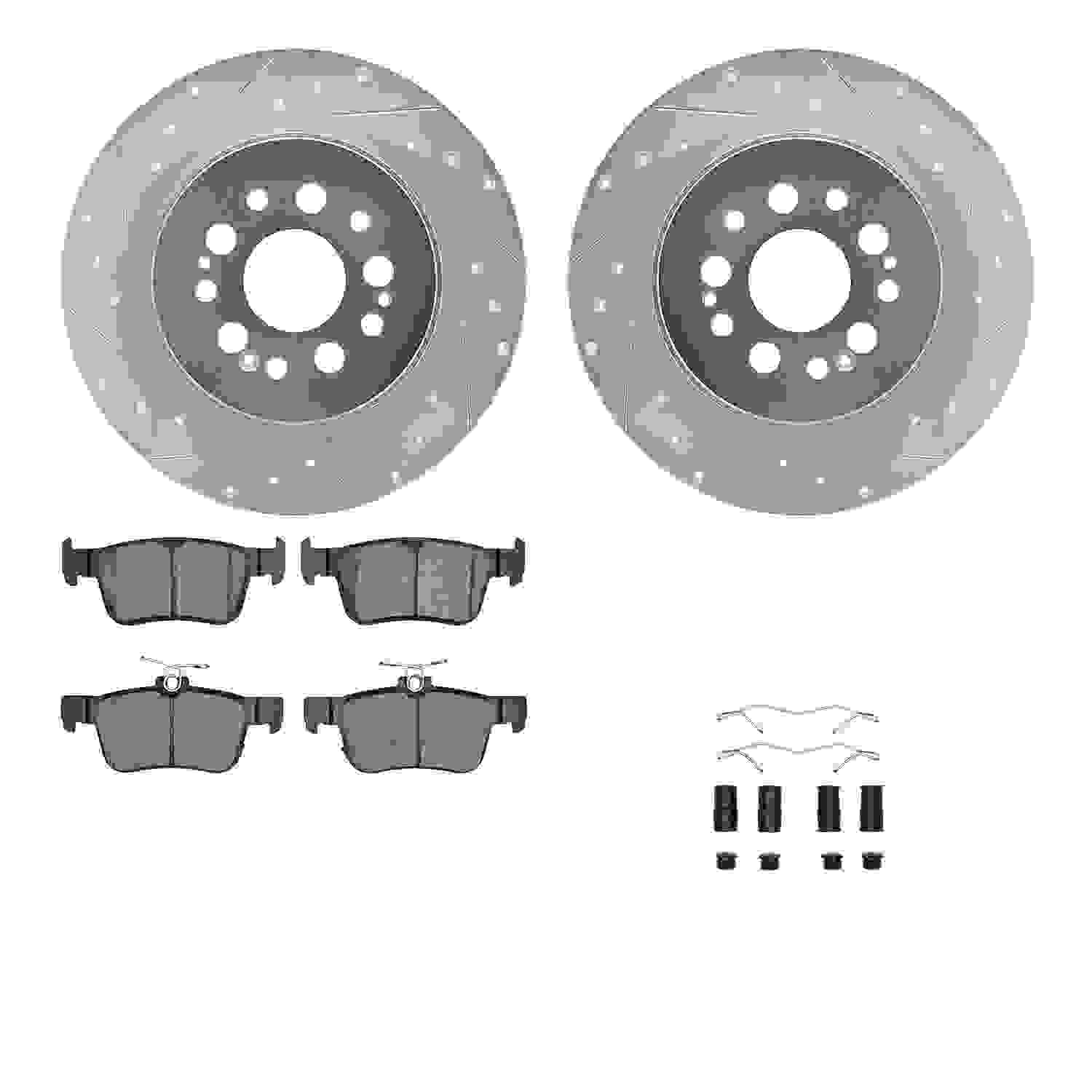 R1 Concepts 19-19 Acura RDX Rear Drilled & Slotted Silver Brake Rotor Set w/Optimum OE Pads and Hardware