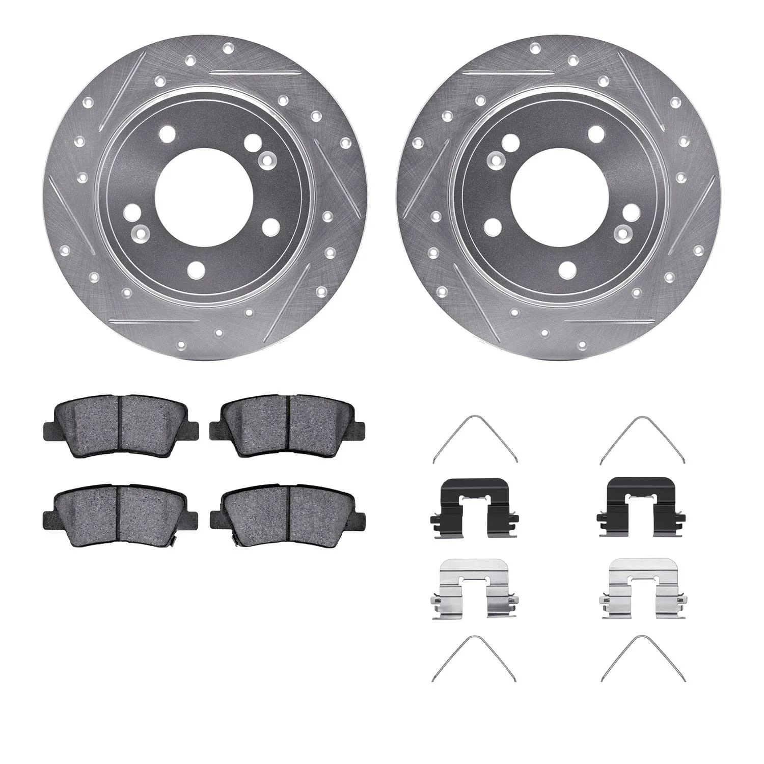 R1 Concepts 19-24 Hyundai Veloster Rear Drilled & Slotted Silver Brake Rotor Set w/Ceramic Pads and Hardware