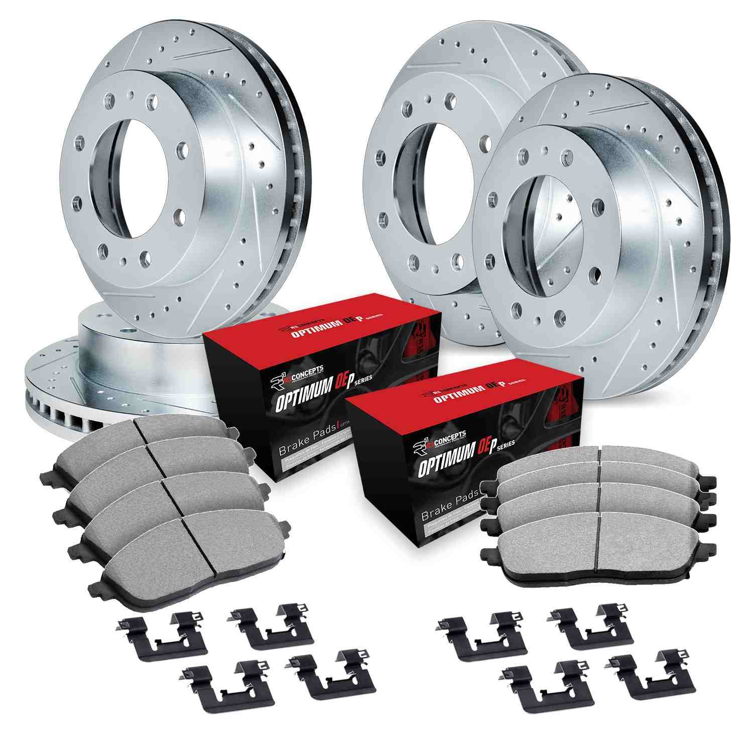 R1 Concepts 19-24 Ram 3500 Front & Rear Drill/Slot Silver Rotors w/Optimum Pads