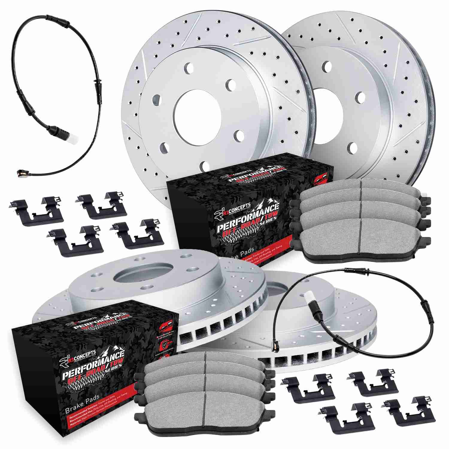 R1 Concepts 19-25 Cadillac Escalade ESV Front & Rear Drill/Slot Carbon Coated Rotor Set w/Off-Road/Tow Pads