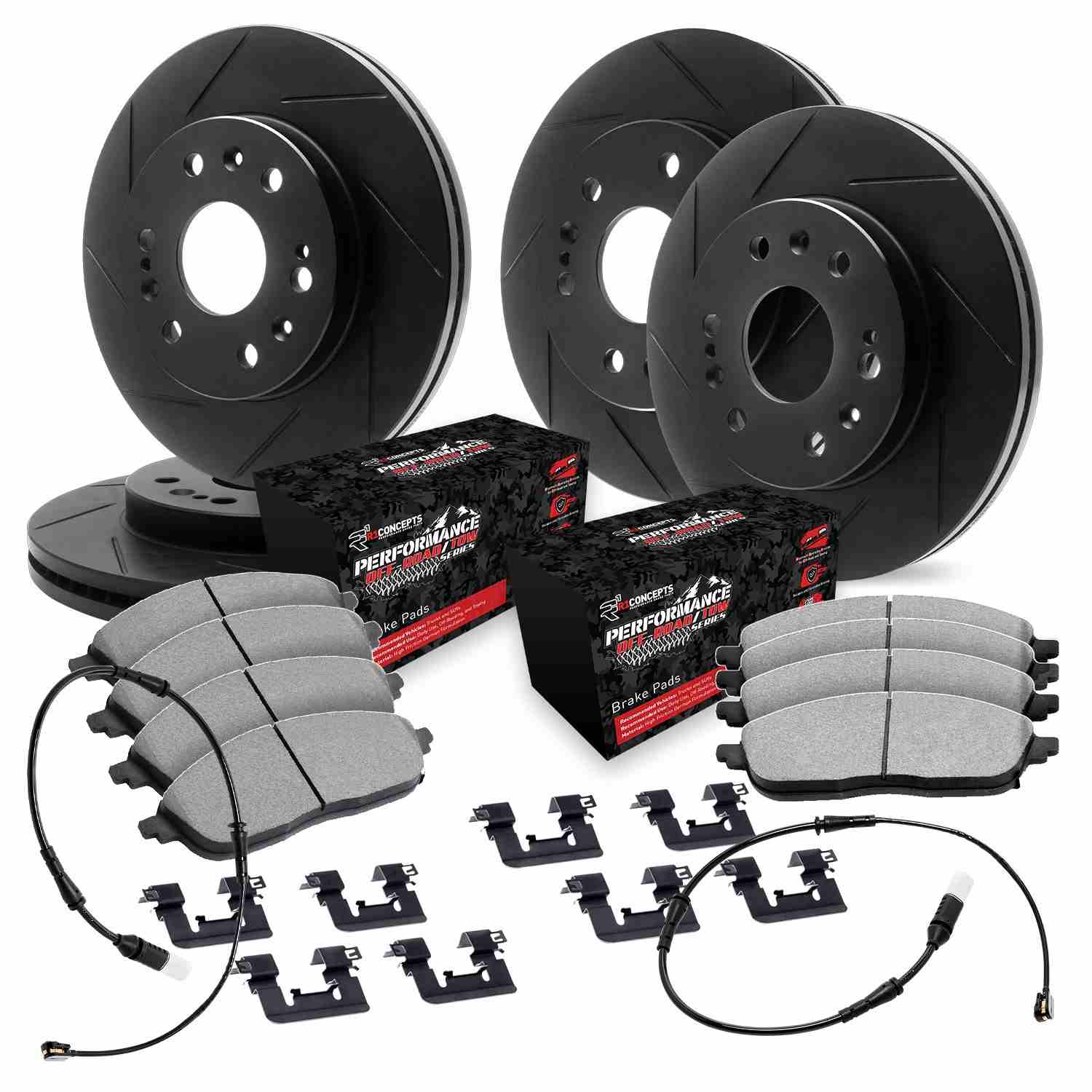 R1 Concepts 19-25 Cadillac Escalade ESV Front & Rear Slotted Black Brake Rotor Set w/Off-Road/Tow Brake Pads