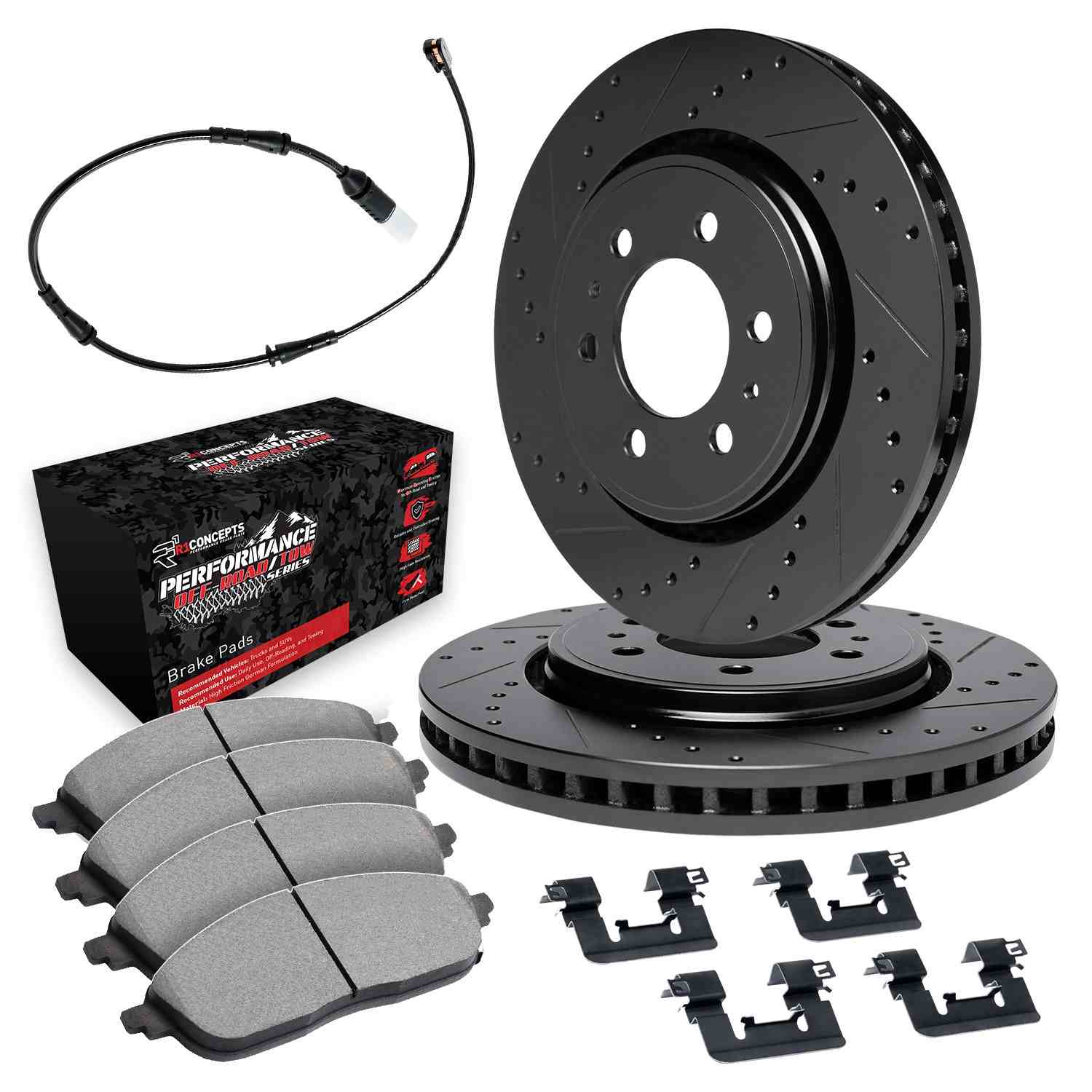R1 Concepts 19-25 Cadillac Escalade ESV Rear Drill/Slot Black Rotors w/Off-Road/Tow Pads