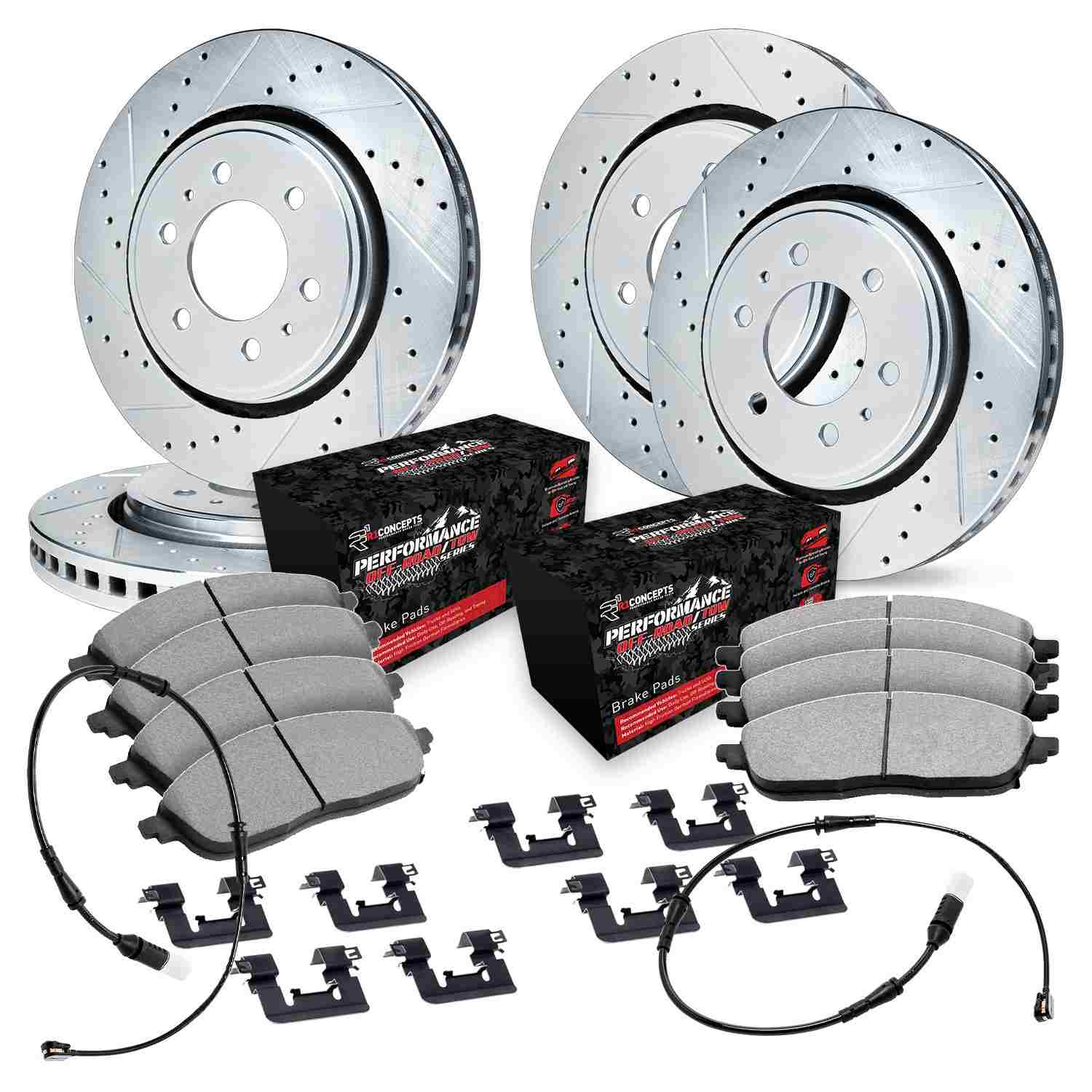 R1 Concepts 19-25 Cadillac Escalade Front & Rear Drill/Slot Silver Rotors w/Off-Road/Tow Pads