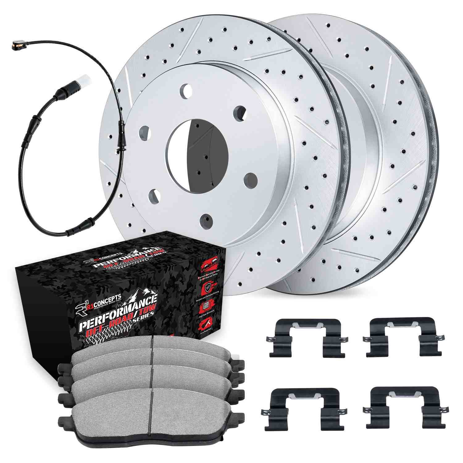 R1 Concepts 19-25 Cadillac Escalade Rear Drill/Slot Carbon Coated Rotor Set w/Off-Road/Tow Pads