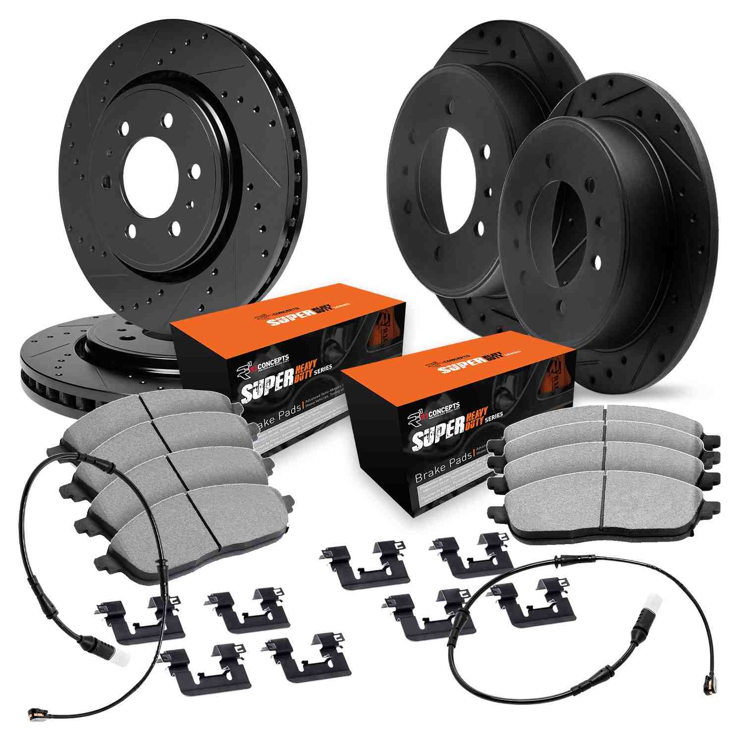 R1 Concepts 19-25 Freightliner Sprinter 1500 Front & Rear Drill/Slot Black Rotors w/Super Duty Pads