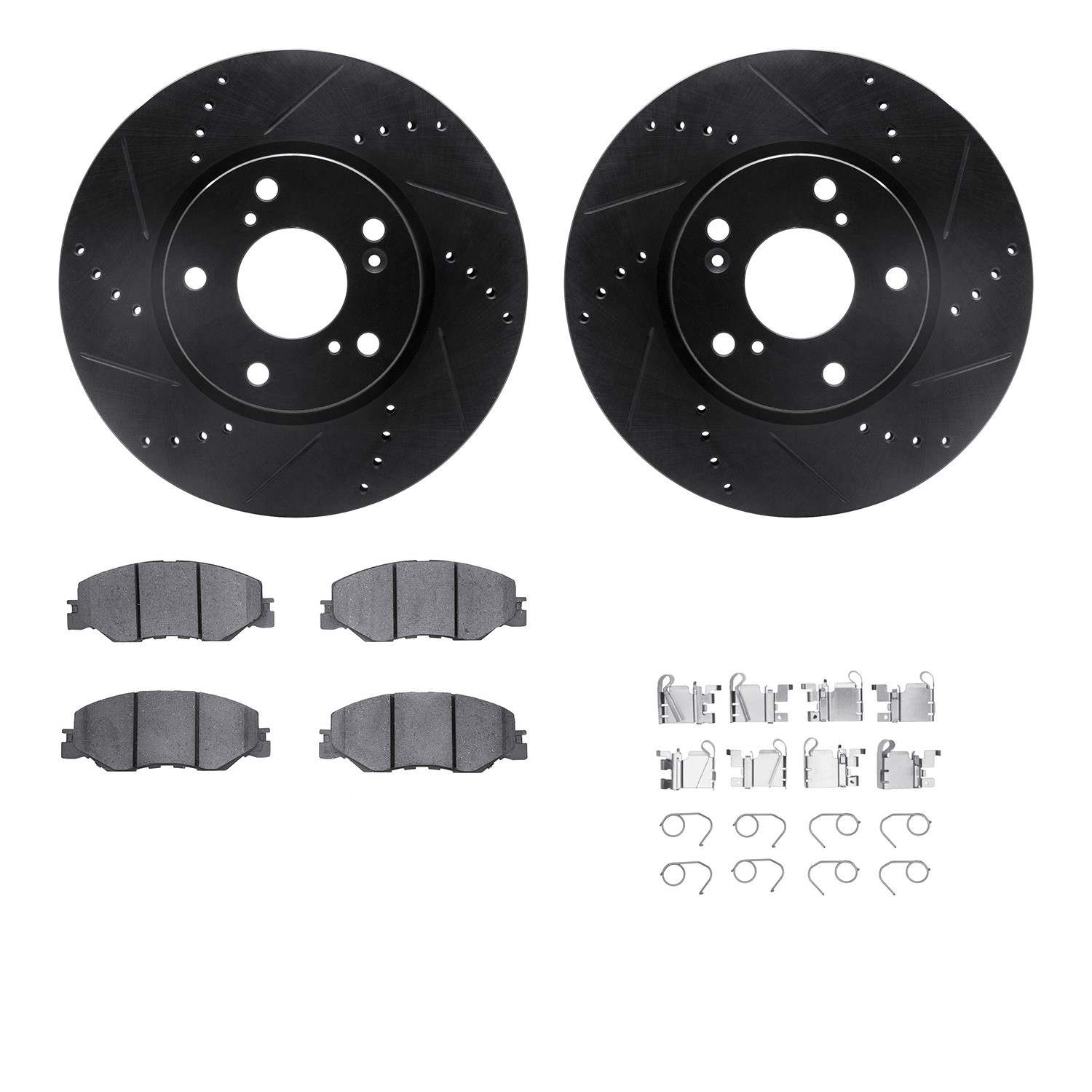 R1 Concepts 19-25 Honda Civic Front Drilled & Slotted Black Brake Rotor Set w/Optimum OE Pads and Hardware