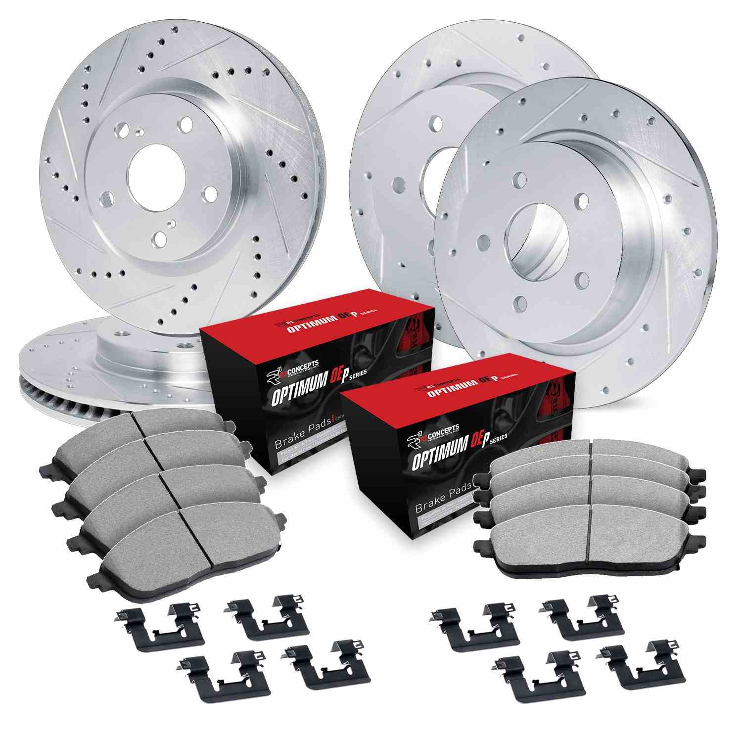 R1 Concepts 19-25 Honda Passport Front & Rear Drill/Slot Silver Rotors w/Optimum Pads