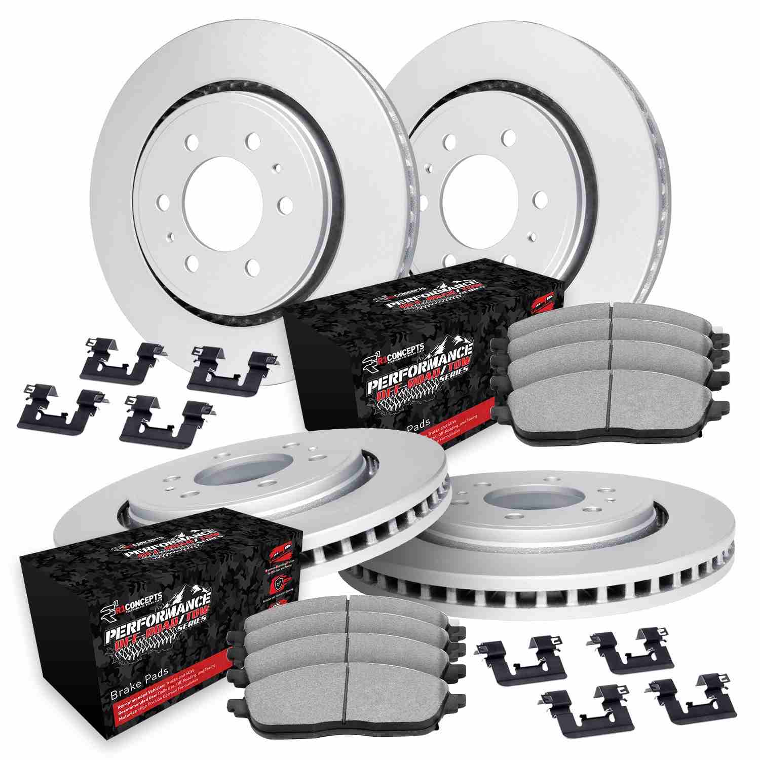R1 Concepts 19-25 Ram 1500 Front & Rear Carbon Coated Brake Rotor Set w/Off-Road/Tow Brake Pads and Hardware