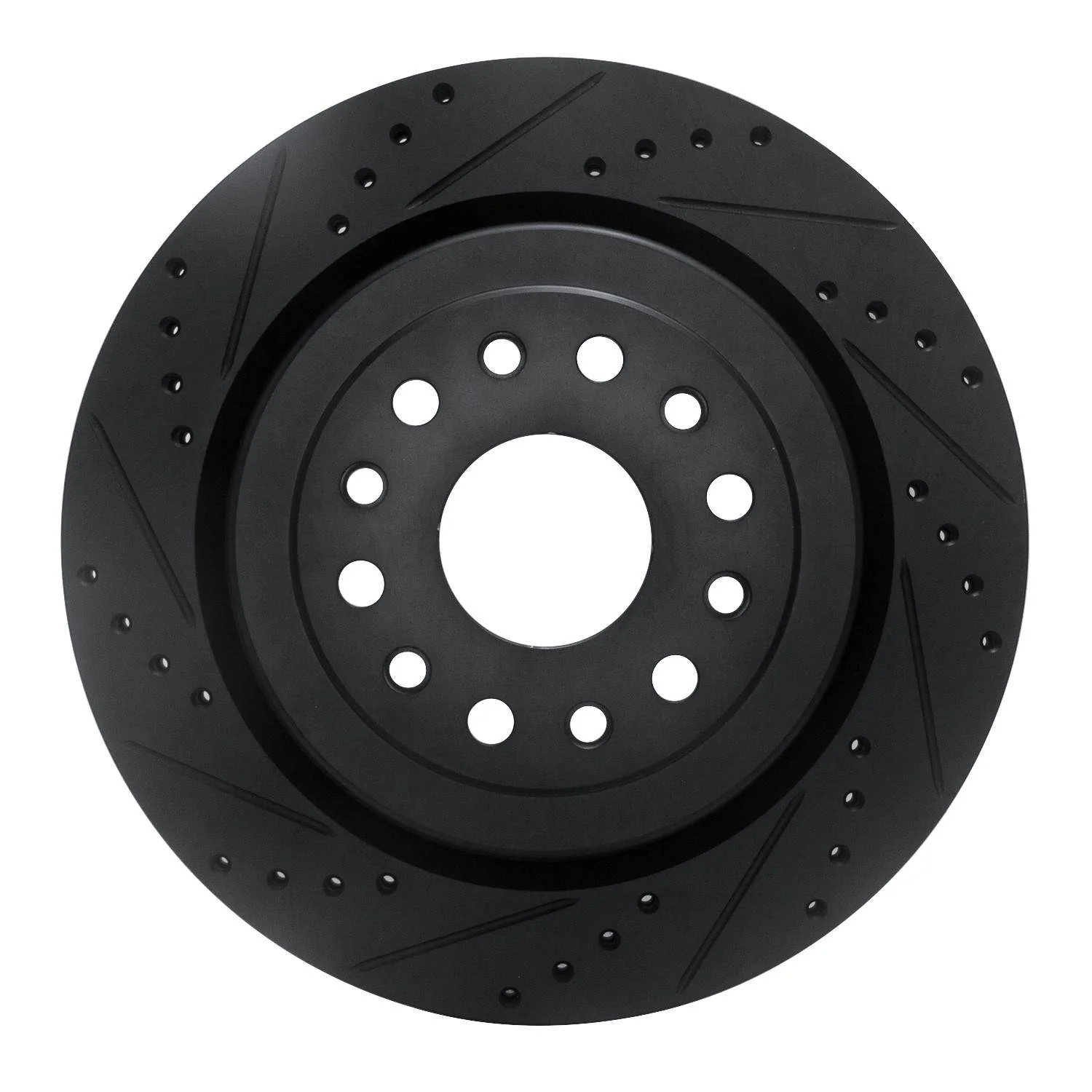 R1 Concepts 19-25 Ram 1500 Rear Left Drilled & Slotted Black Brake Rotor