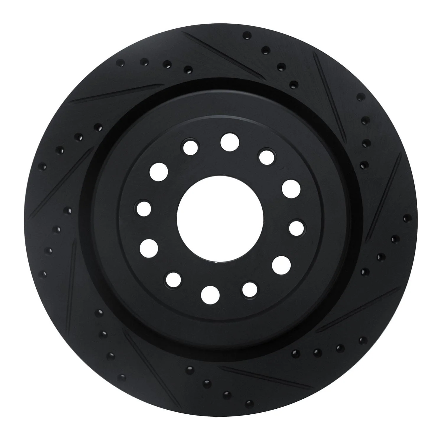 R1 Concepts 19-25 Ram 1500 Rear Right Drilled & Slotted Black Brake Rotor