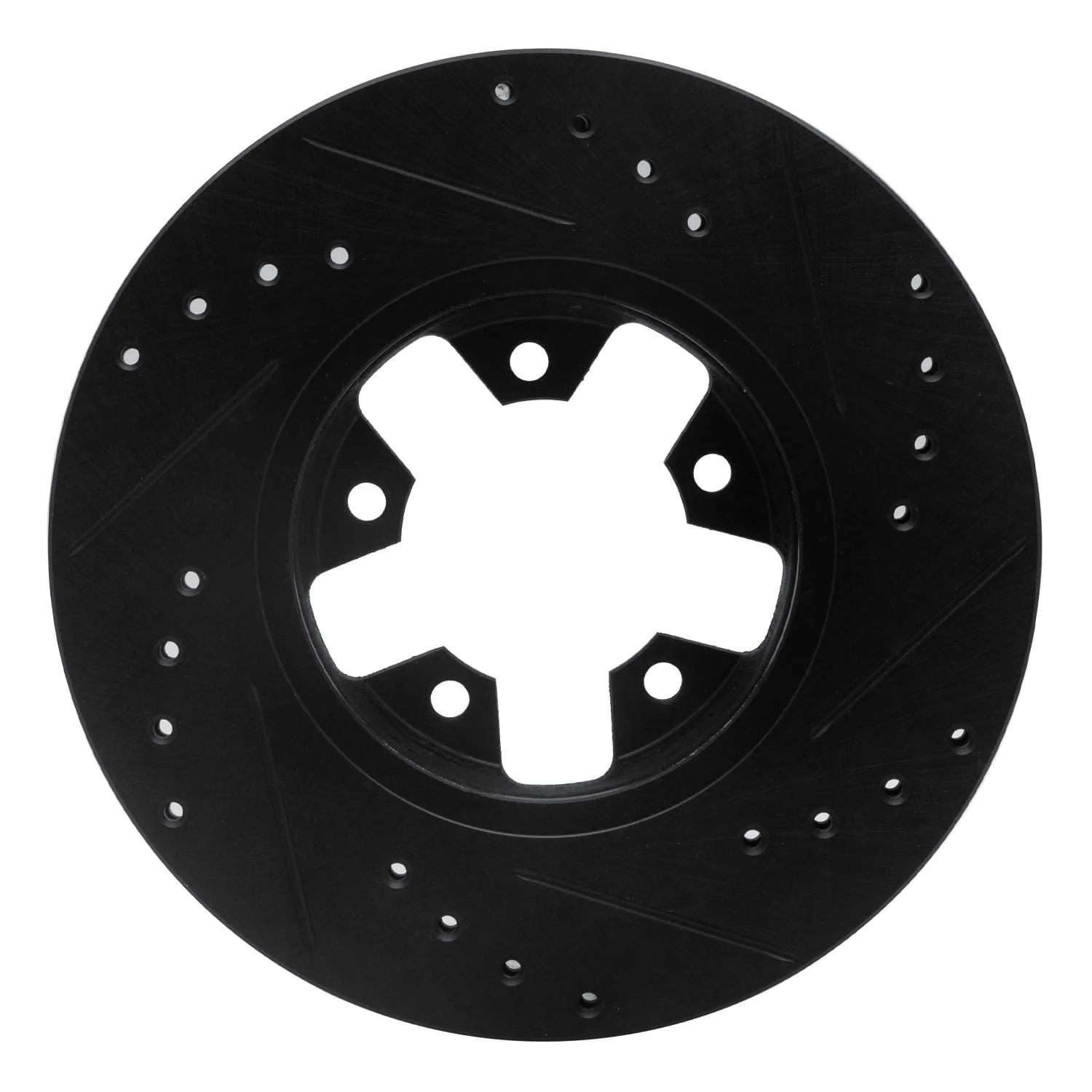 R1 Concepts 1984-1989 Nissan 200SX Front Left Drilled & Slotted Black Brake Rotor - Image 2