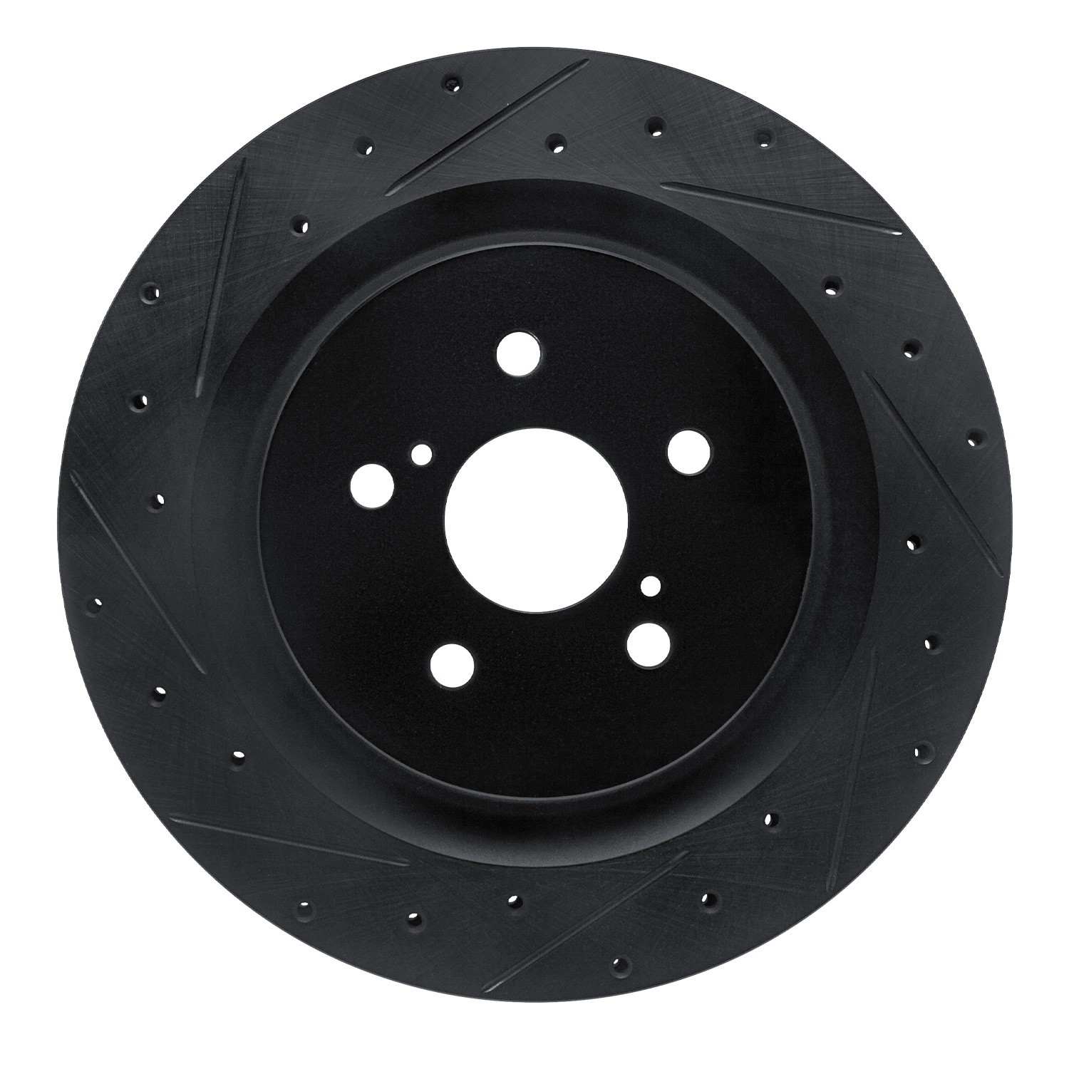 R1 Concepts 20-23 Toyota Highlander Hybrid Rear Left Drilled & Slotted Black Brake Rotor