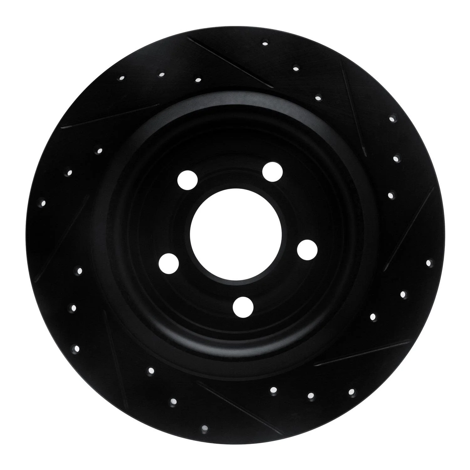 R1 Concepts 20-25 Ford Mustang Rear Left Drilled & Slotted Black Brake Rotor - Image 2