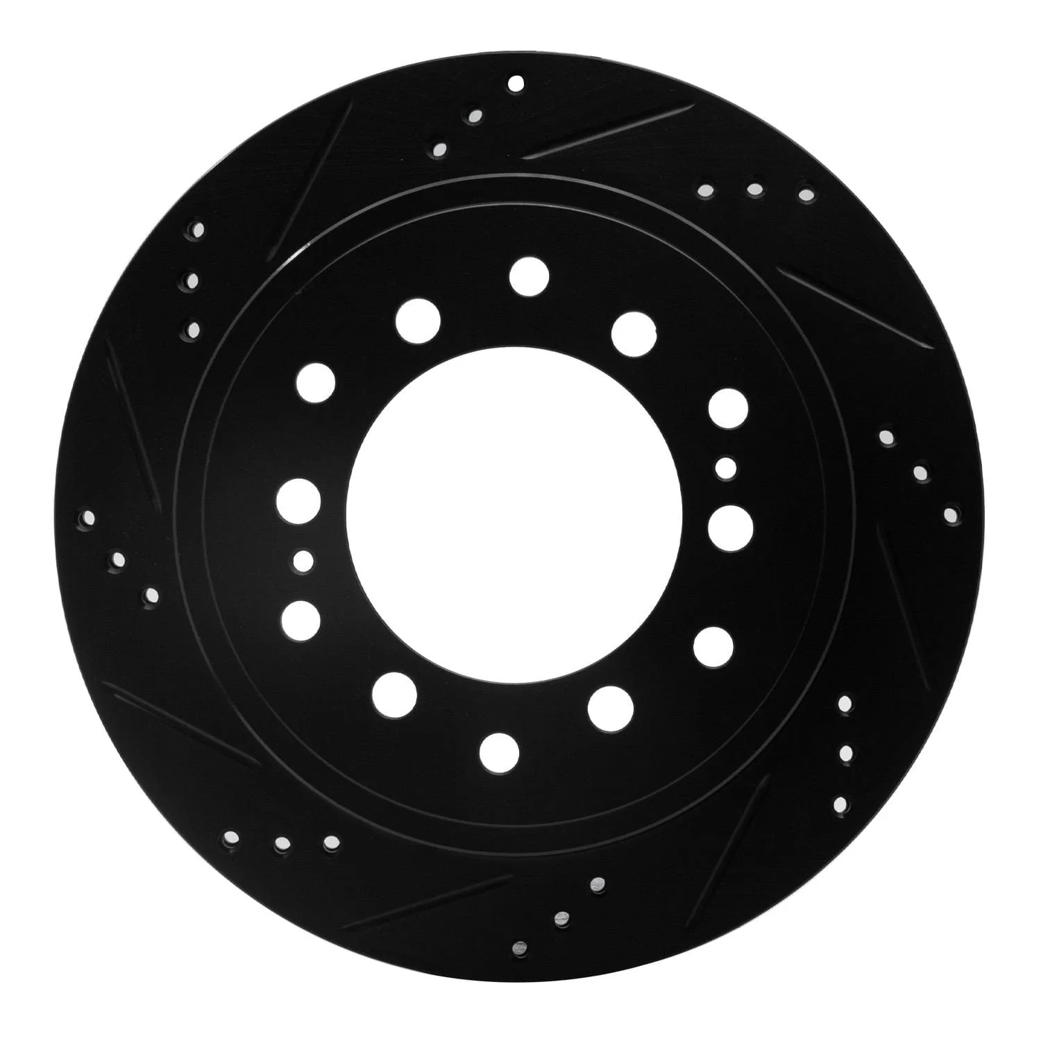 R1 Concepts 2010-2024 Lexus GX460 Rear Left Drilled & Slotted Black Brake Rotor